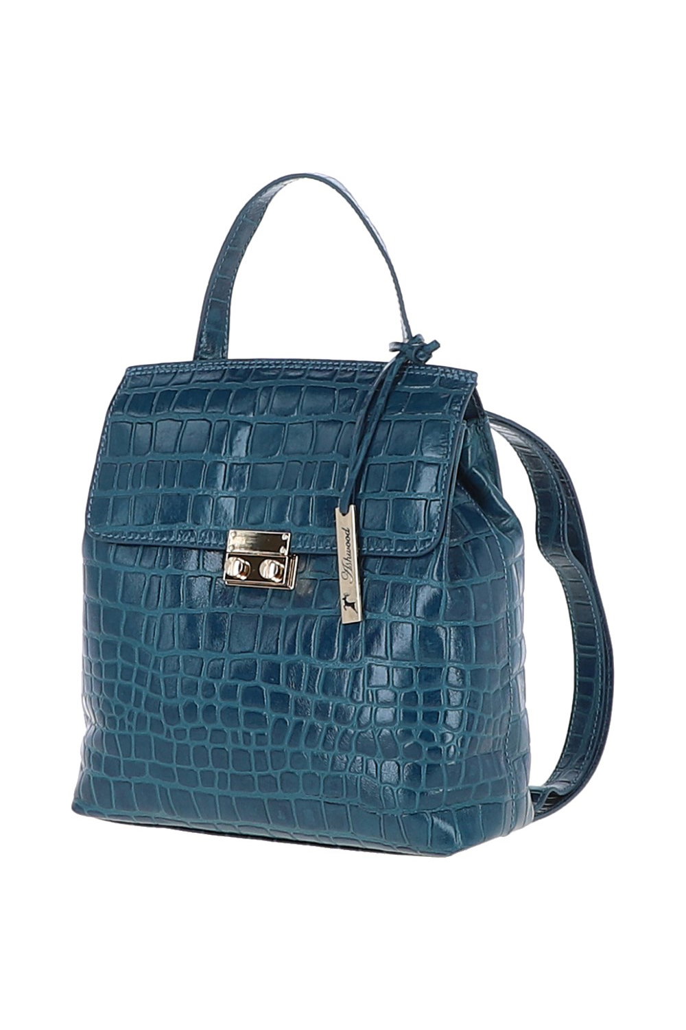 Teal Croc Print Real Leather Backpack, Image 2 of 3