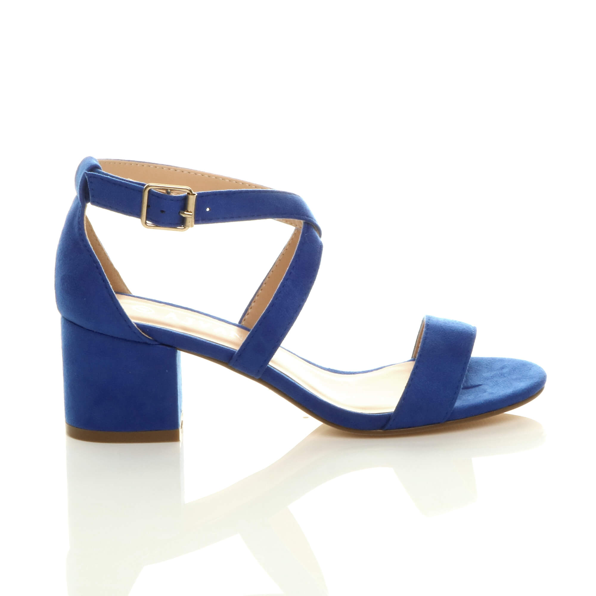 Royal Blue AJVANI Royal Blue Mid Block Heel Crossed Straps Sandals, Image 2 of 6