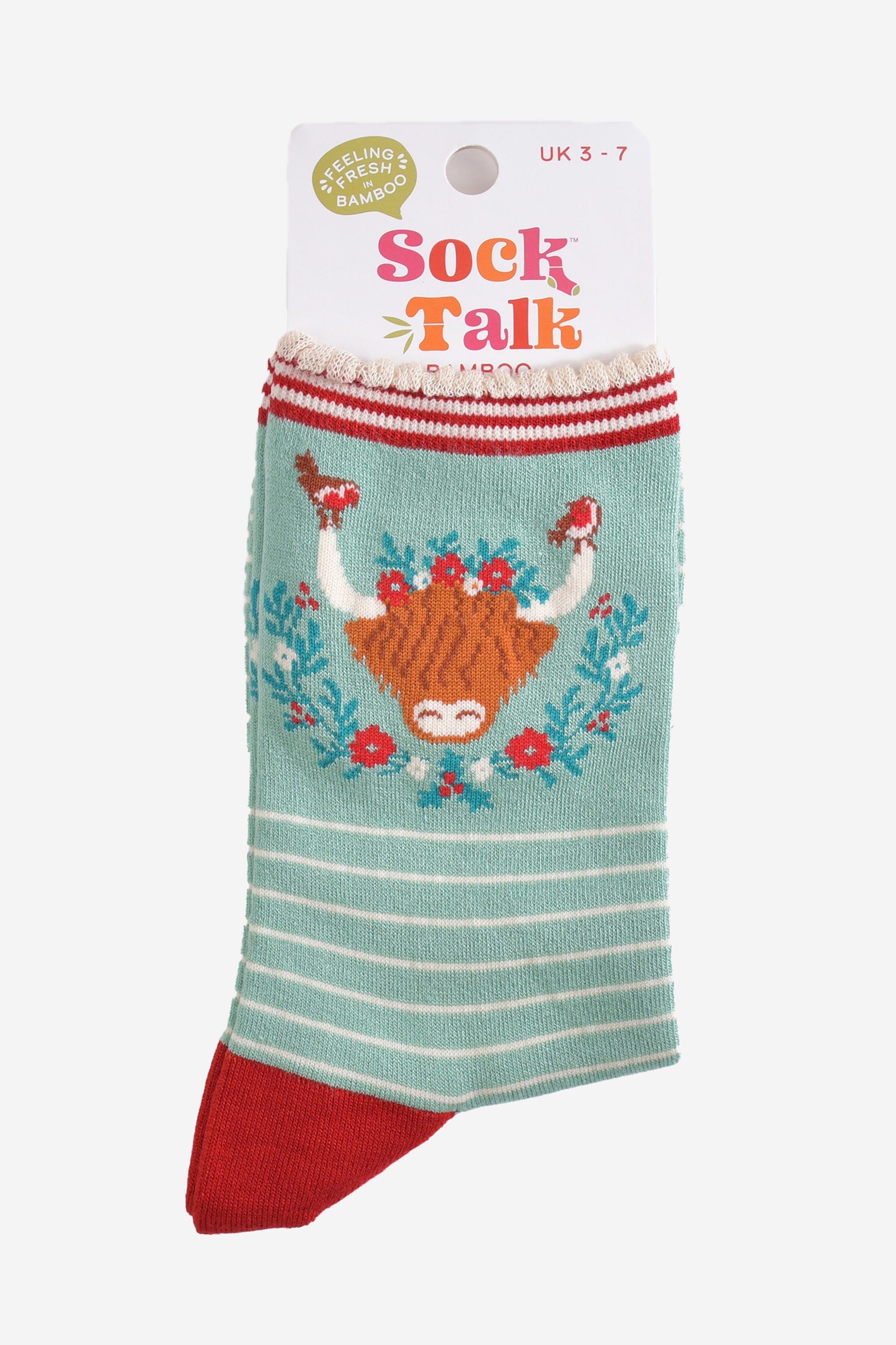 Green Highland Cow Christmas Wreath Bamboo Socks, Image 5 of 5