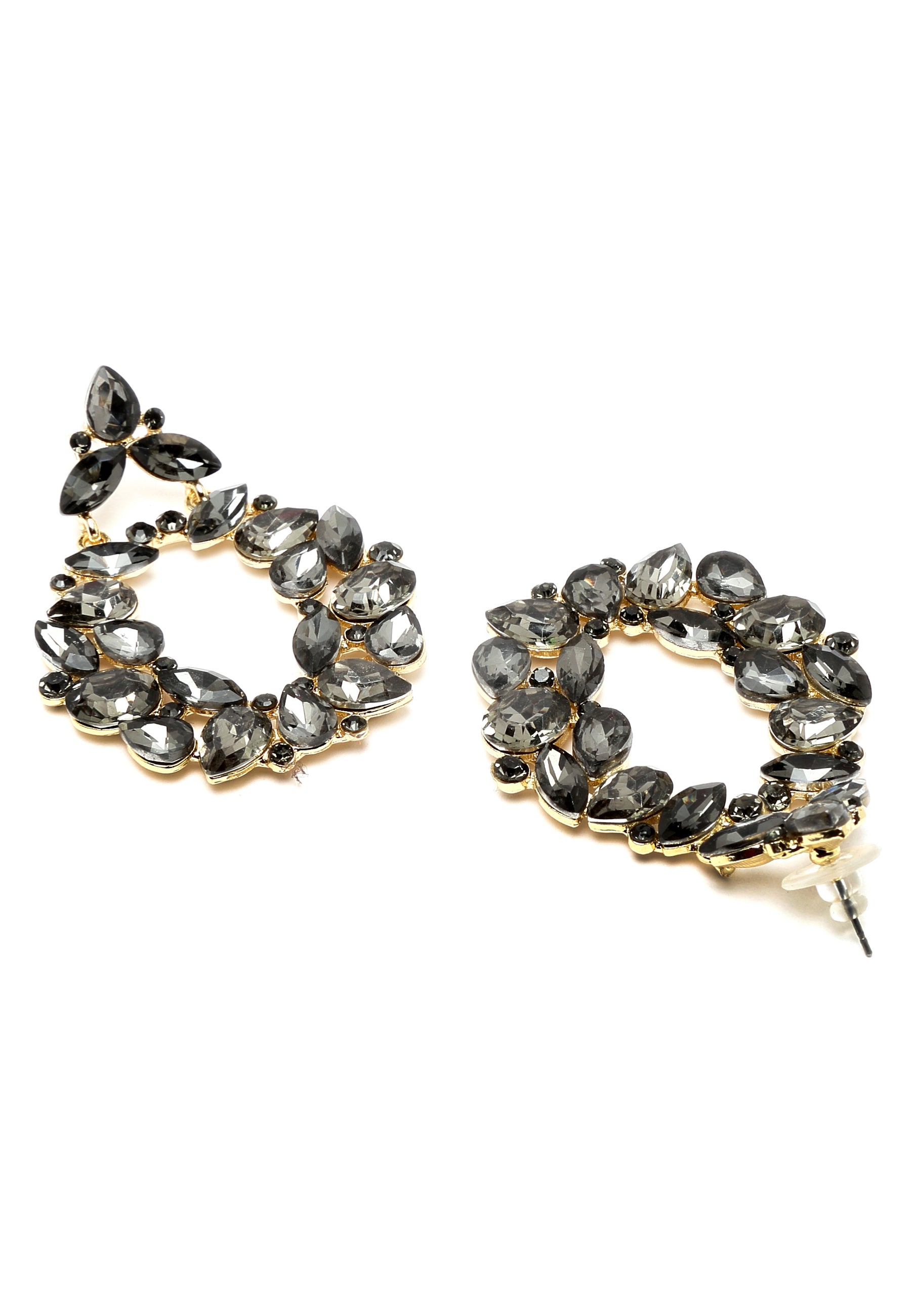Black Leaf-shaped round Crystals Drop Earrings, Image 2 of 5