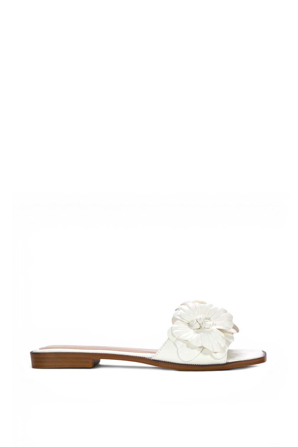 White XY LONDON White Flat Slip On Slider Sandals With Floral Detail, Image 1 of 6