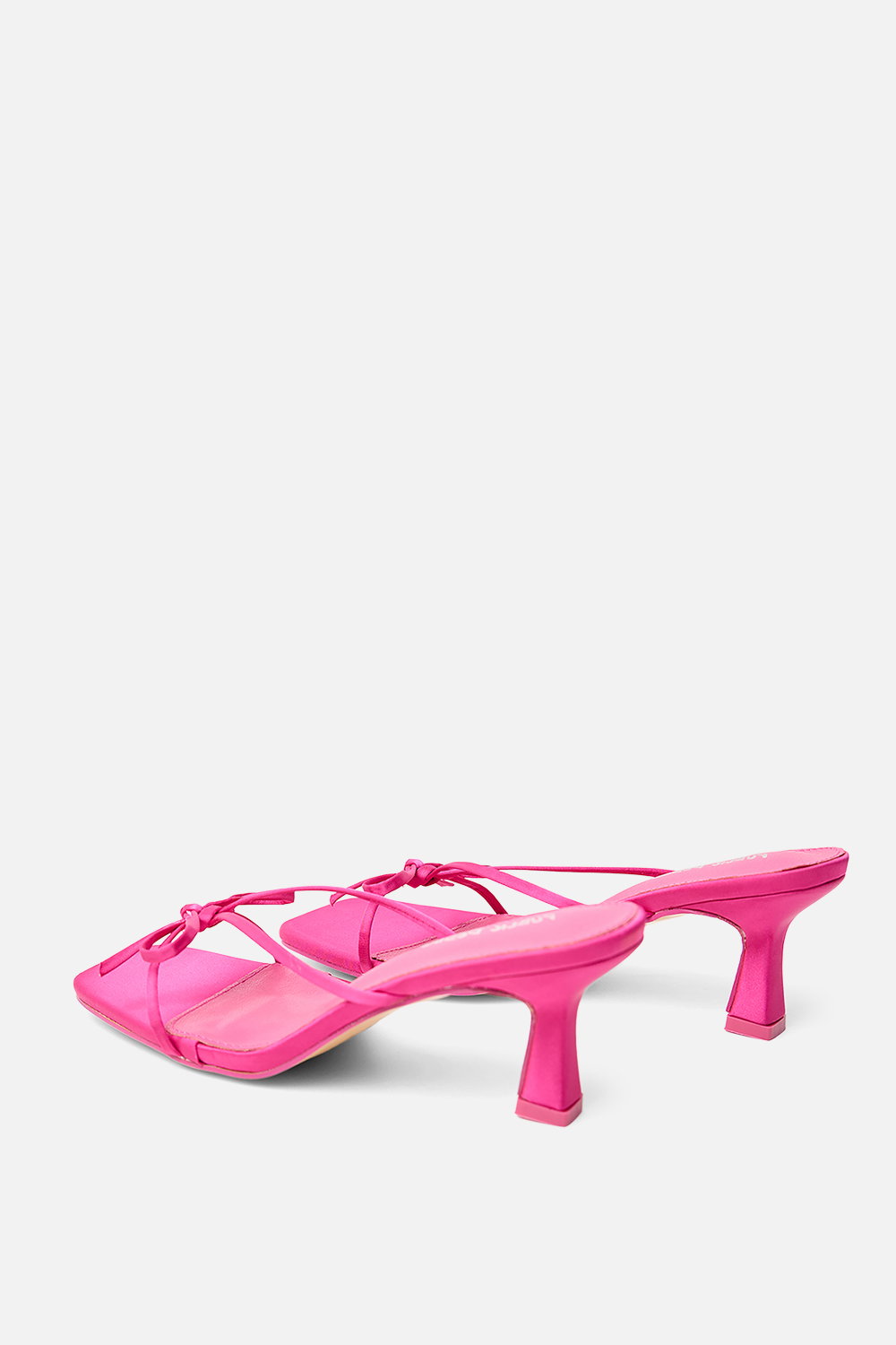 Pink Cindy Hot Pink Satin Strap Bow Mid Heel Mules, Image 3 of 4