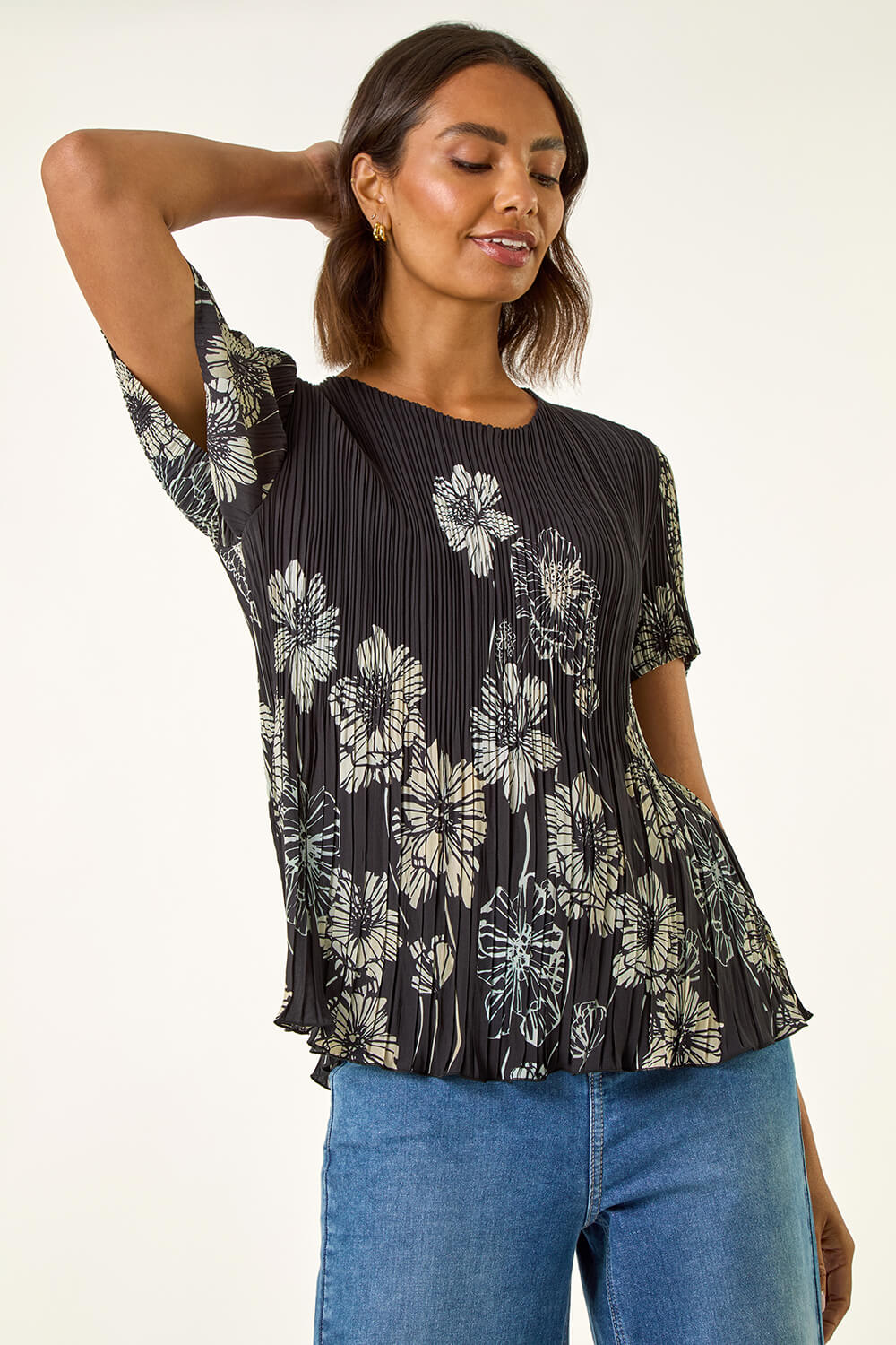 Floral print short dolman sleeve woven top main image 0