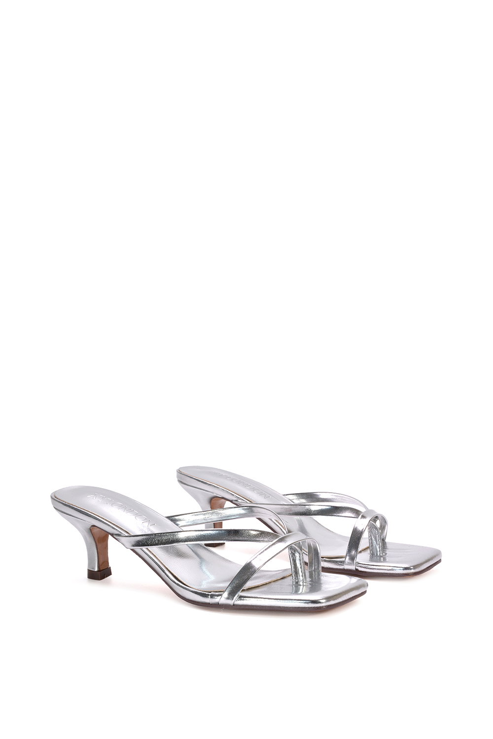 Silver XY LONDON Silver 'Tiana' Kitten Heel Sandal Mules With Toe Post, Image 4 of 6