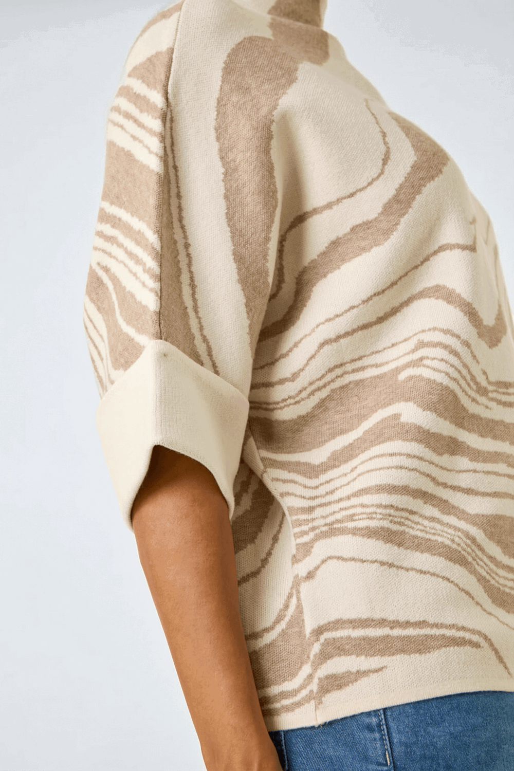 Cream Marble High Neck Knit Jumper, Image 6 of 5