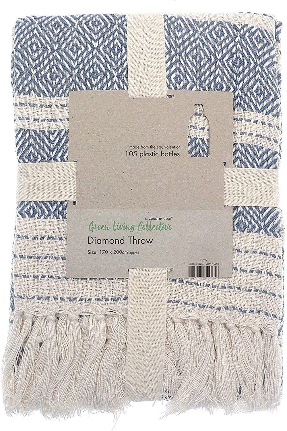 Navy Eco-Friendly Diamond Throw - 170cm x 200cm, Image 3 of 2