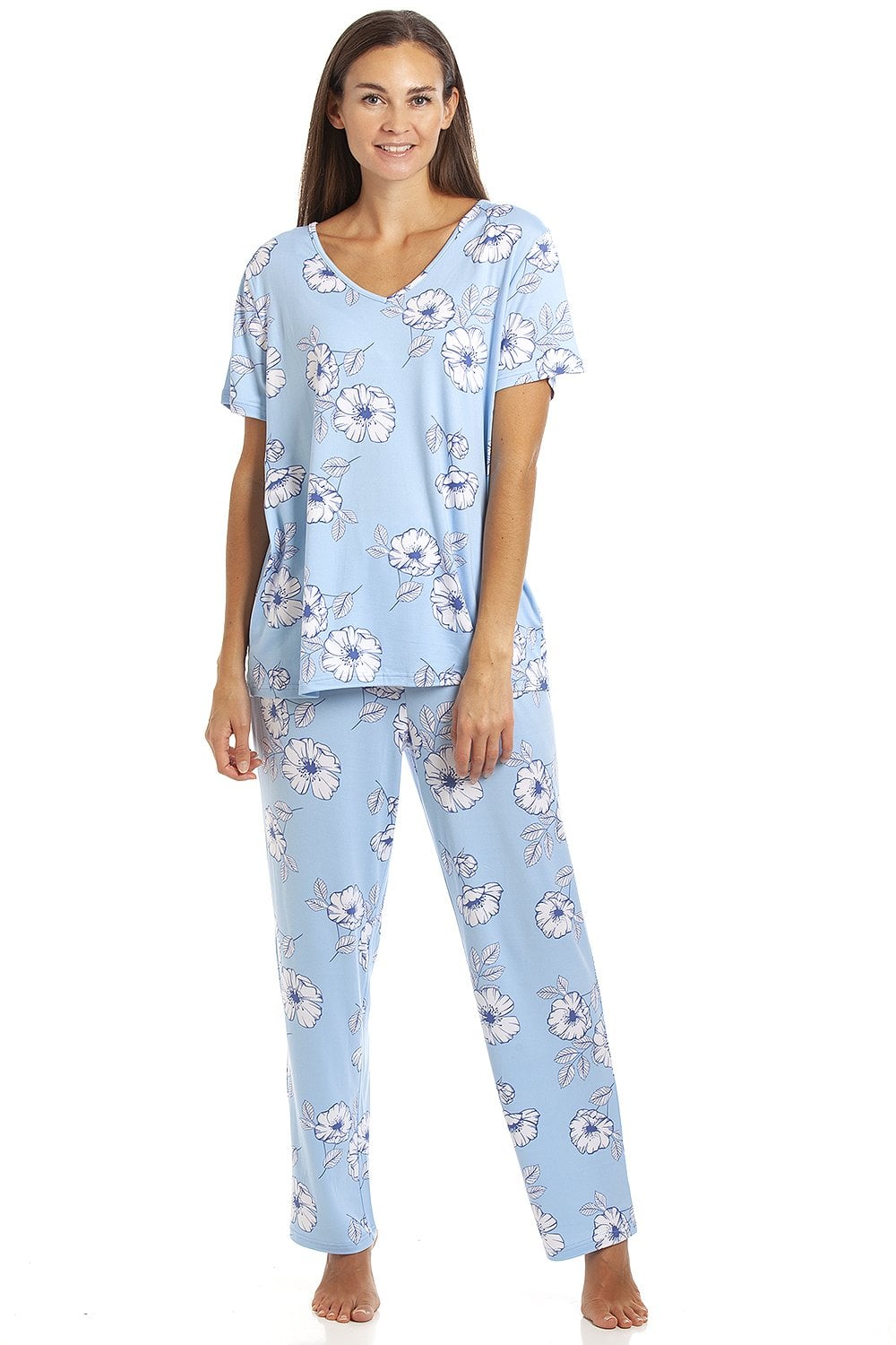 Blue Camille Lingerie Blue Spandex Full Length Pyjama Set, Image 1 of 5