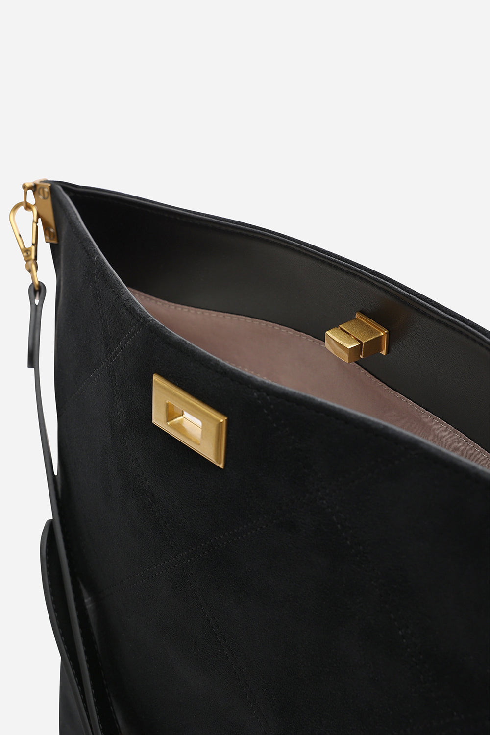 Black Where's That From Black 'Fern' Suede Shoulder Bag with Turn Lock, Image 5 of 7