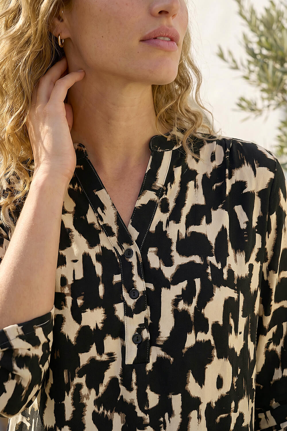 Natural Abstract Ikat Print Shirt, Image 5 of 4