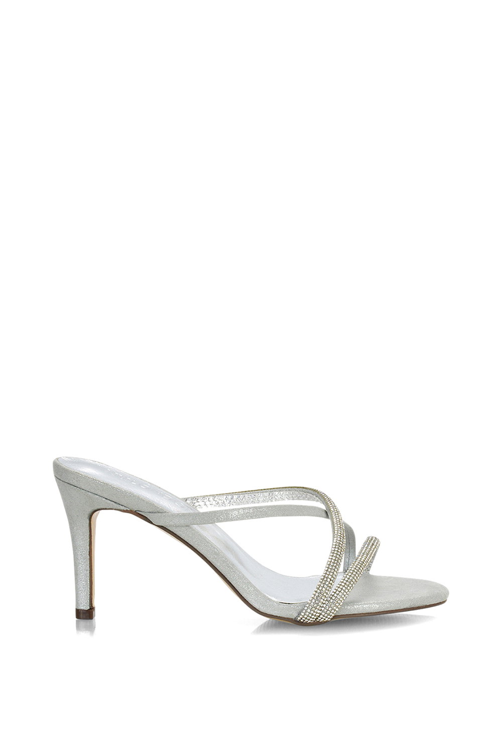 Black 'Teddie' Diamante Cross Over Strappy Sandal Stiletto High Mule Heels