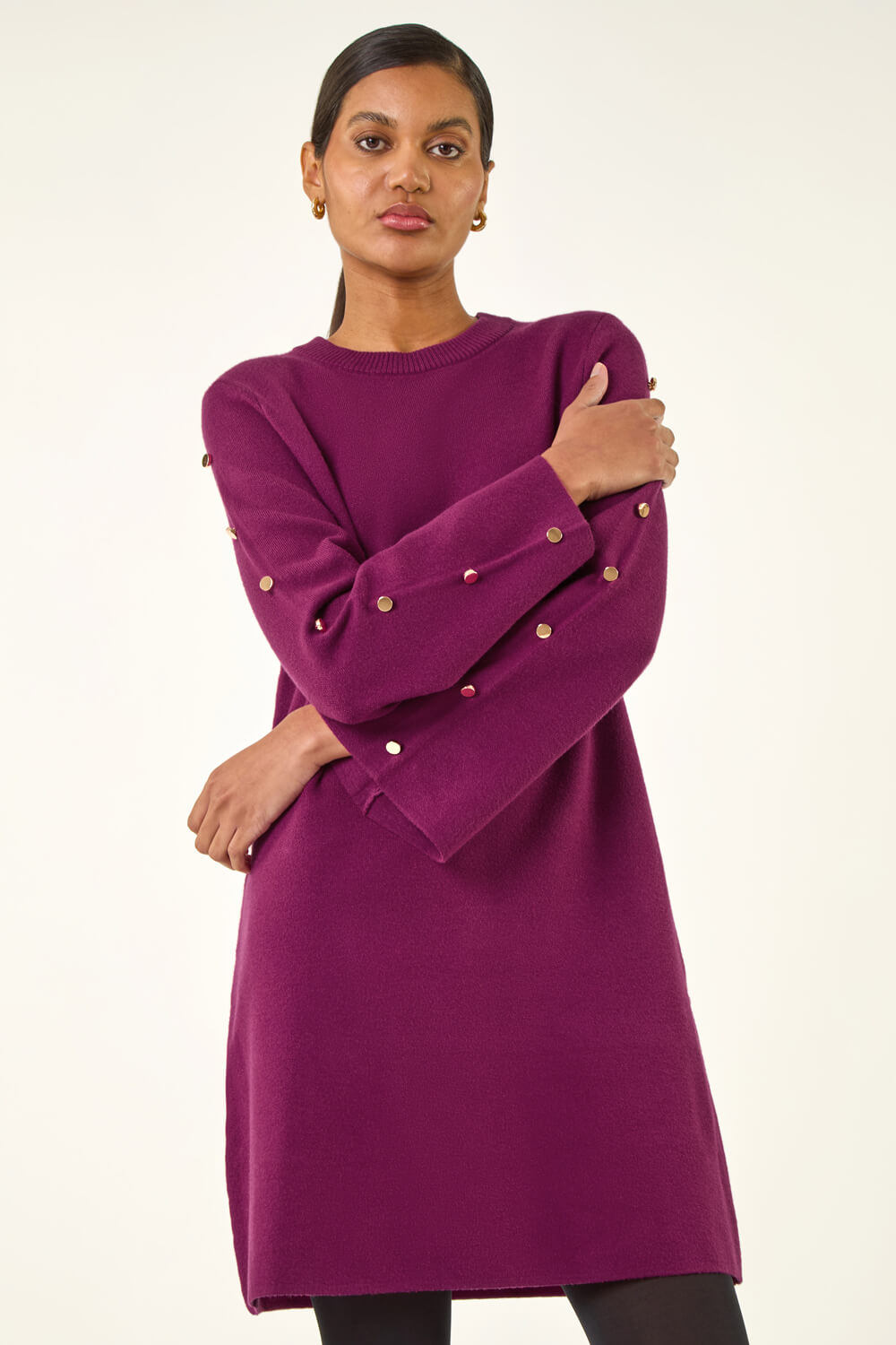 Fuchsia Buttoned Knit Dress, Image 5 of 5
