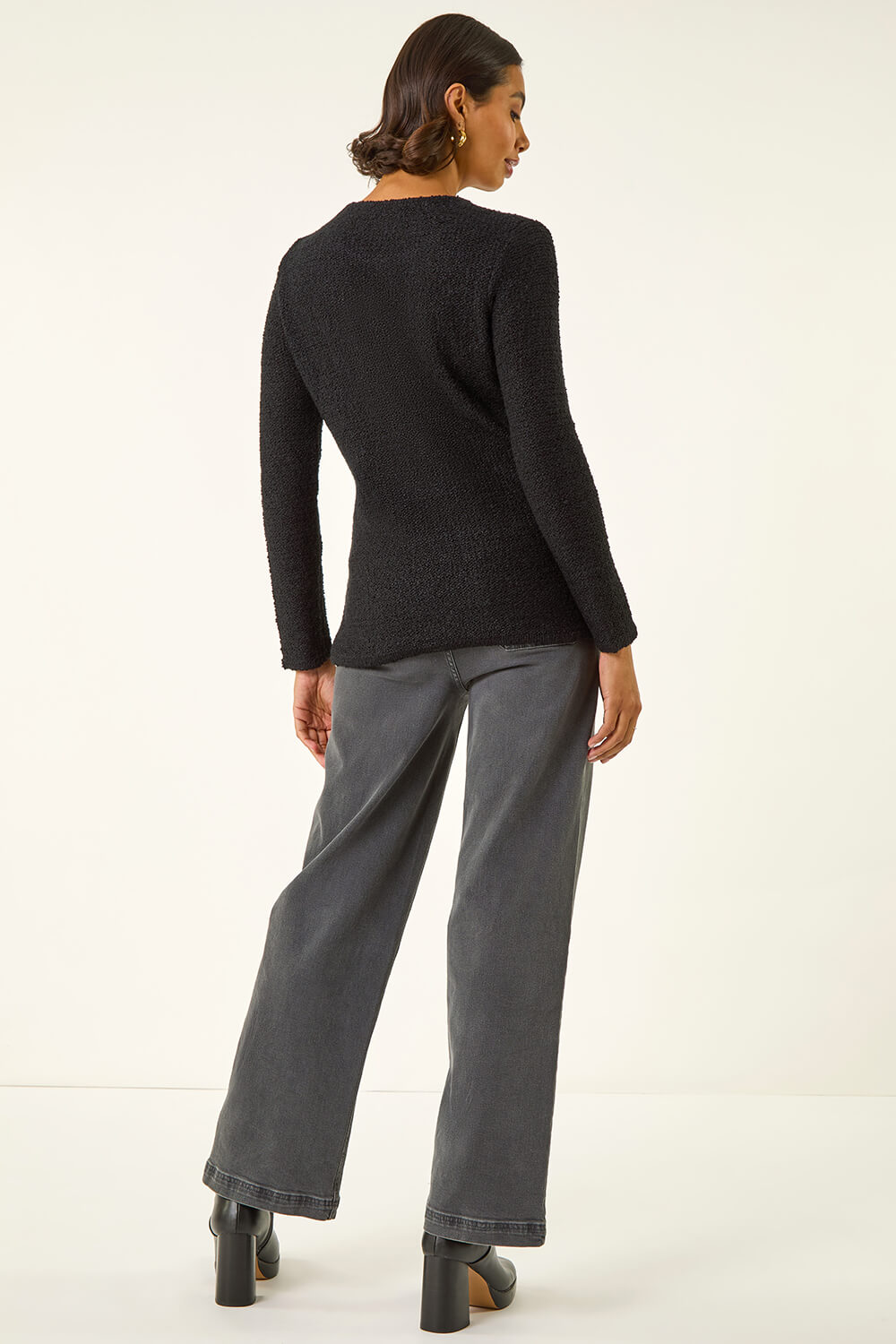 Black Textured Knit Jumper, Image 4 of 5