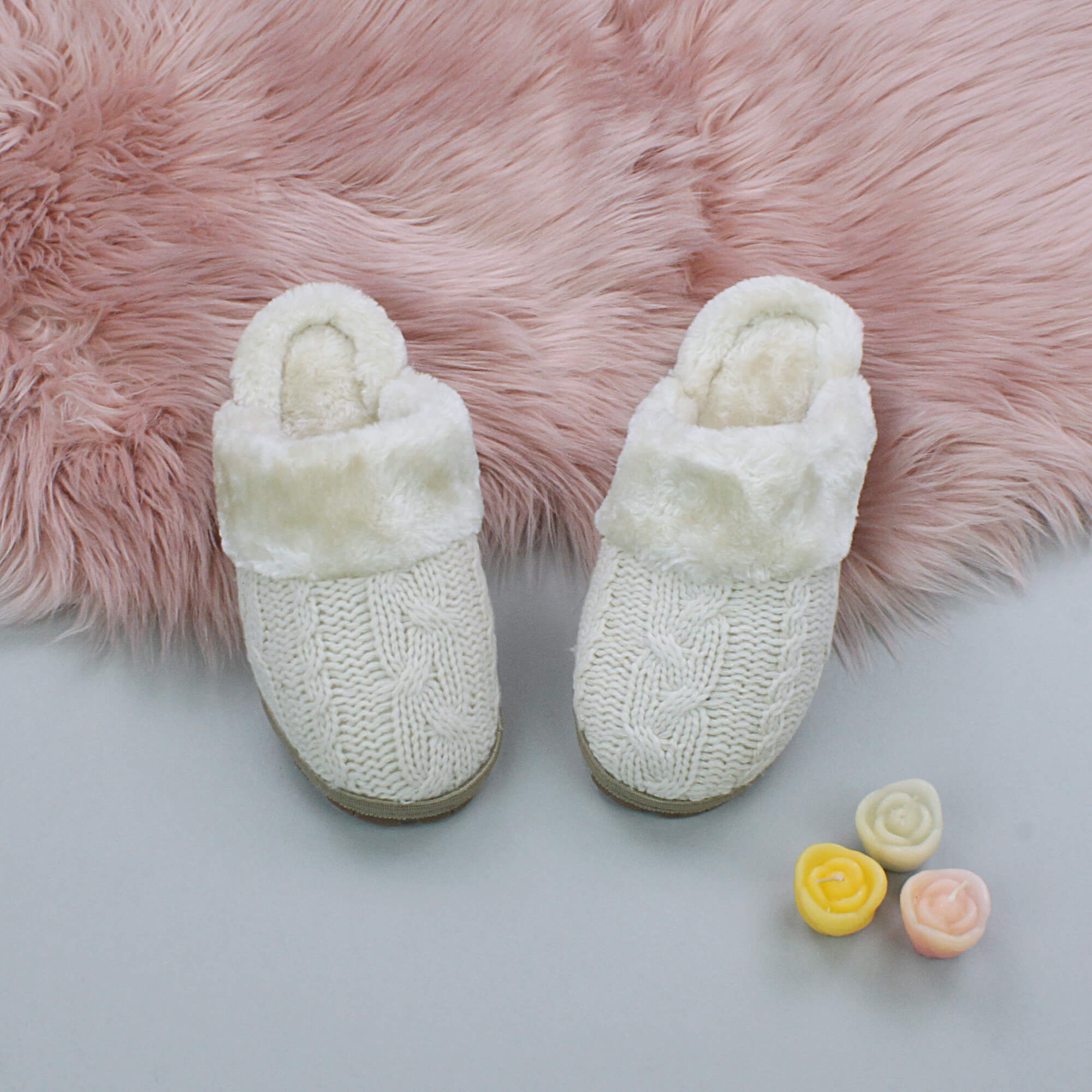 Beige AJVANI Beige Glitter Knitted Mules Slippers, Image 3 of 5