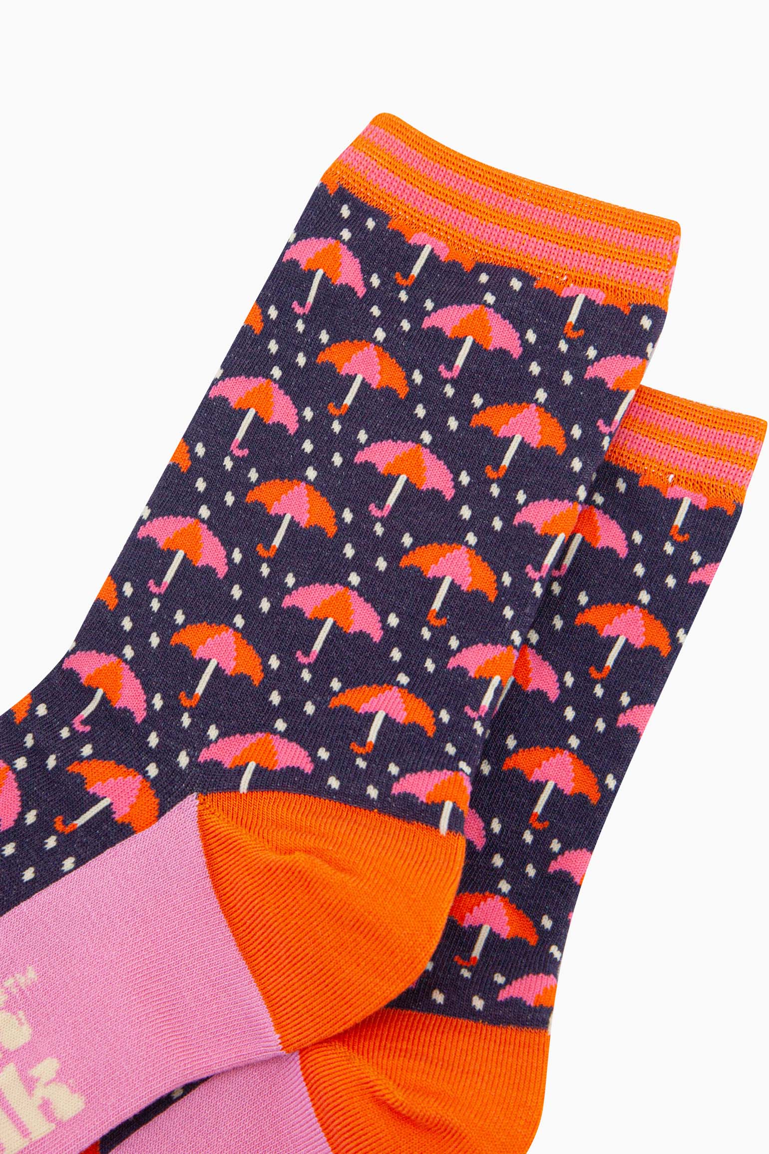 Navy Blue Rainy Day Umbrellas Bamboo Socks, Image 3 of 4