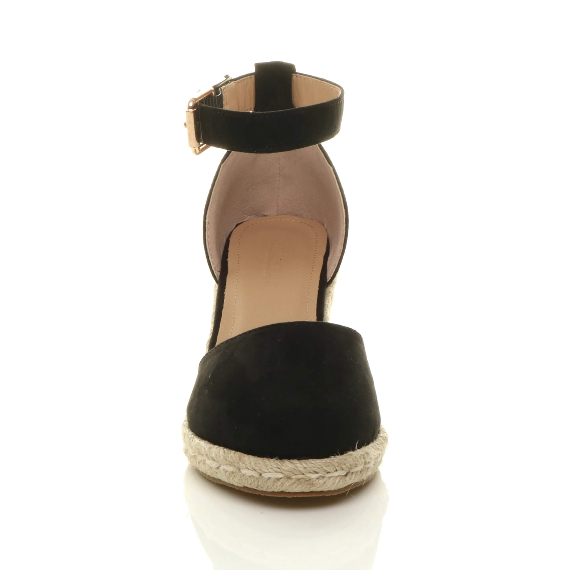 Black AJVANI Black Mid Wedge Heel Ankle Strap Espadrille Sandals, Image 6 of 6