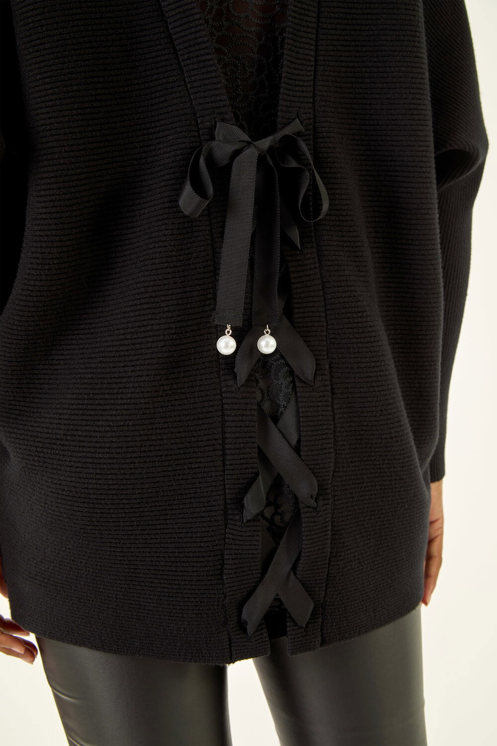 Black V-Neck Lace Back Knit Jumper, Image 6 of 5