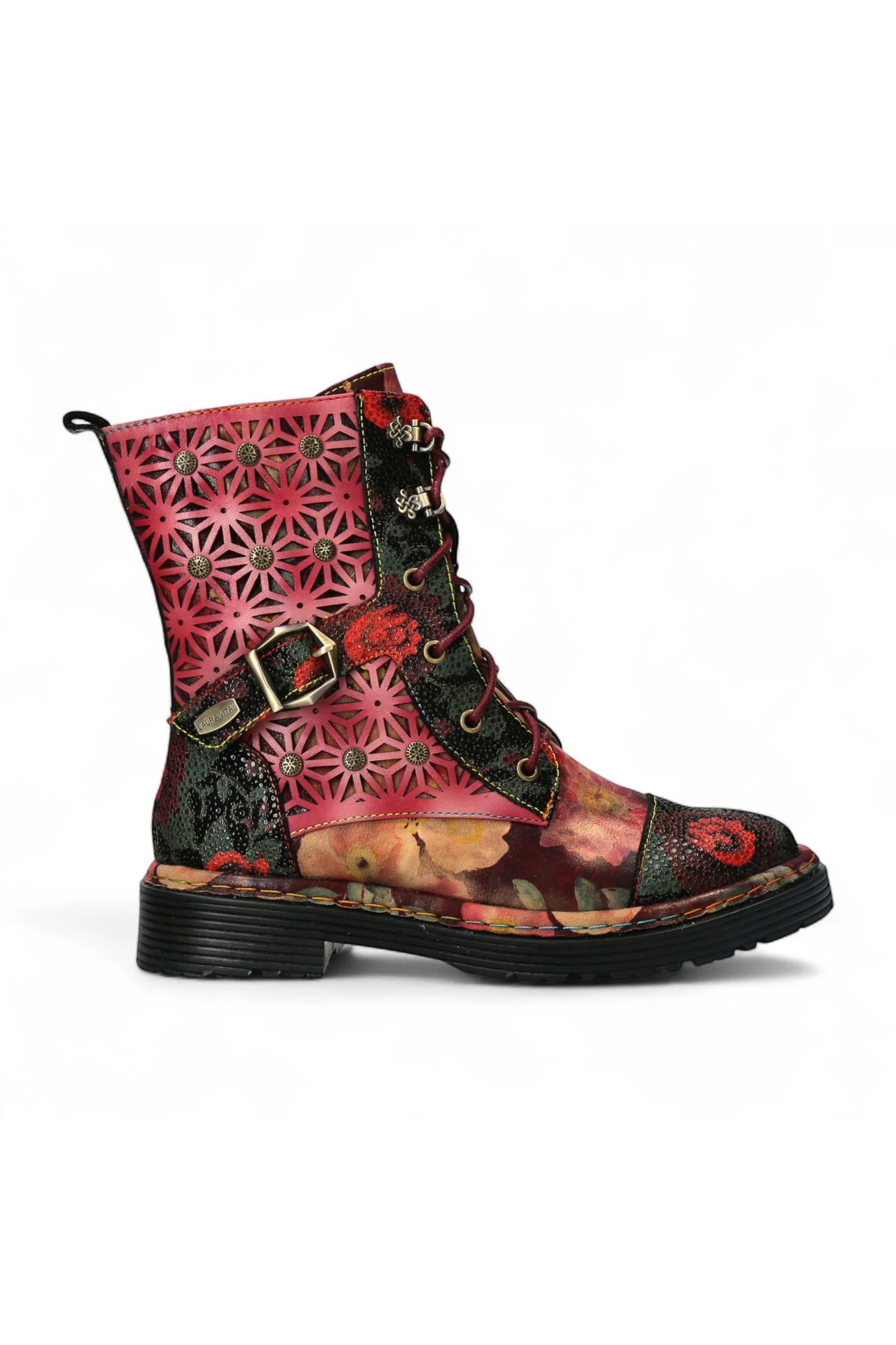 Red Womens Gothic Ankle High Boots-INCAS-036, Image 1 of 7