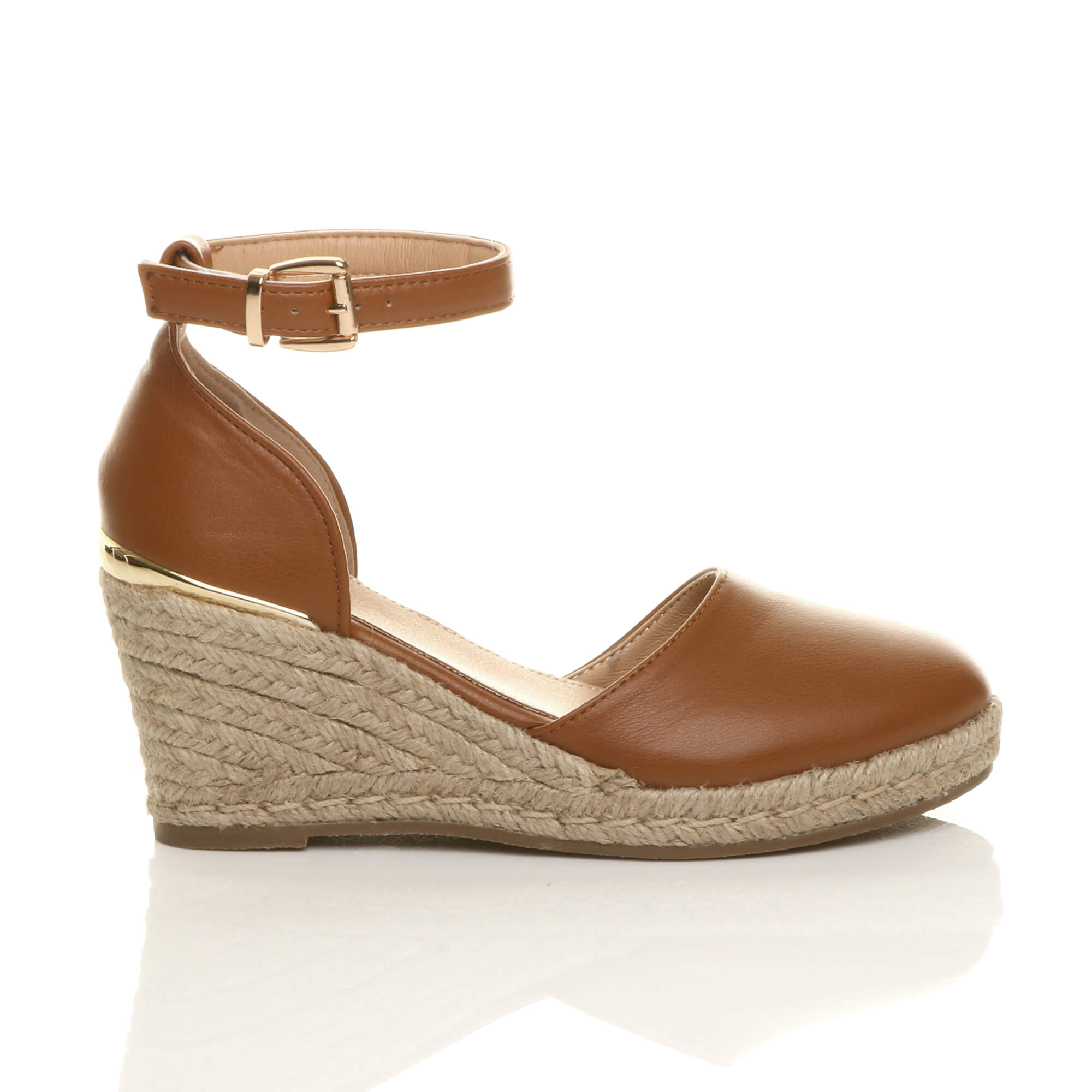 Tan Mid Wedge Heel Ankle Strap Espadrille Sandals, Image 2 of 6