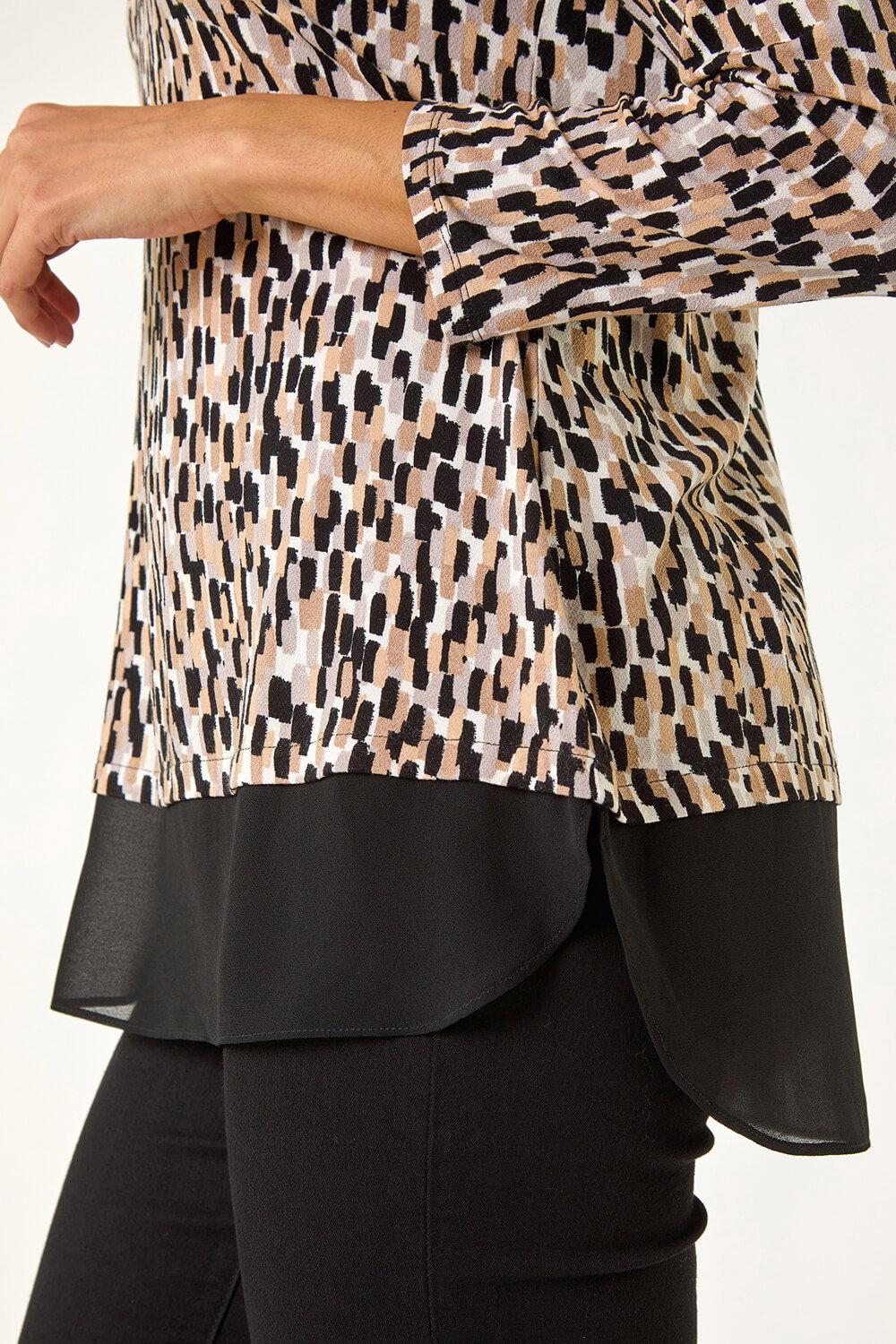 Stone Abstract Print Chiffon Hem Top, Image 6 of 5