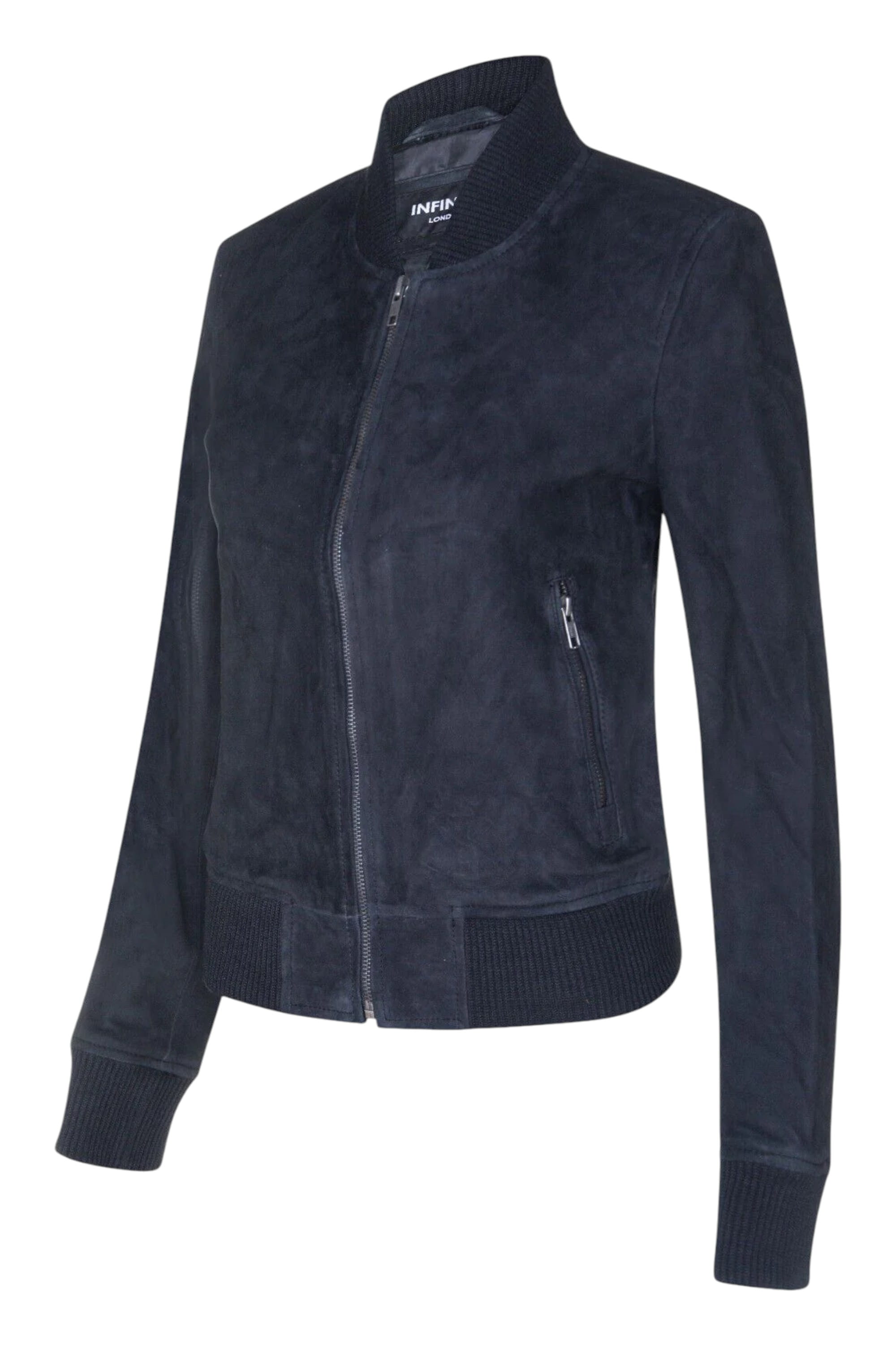 Navy Womens MA-1 Suede Bomber Jacket-Arnhem, Image 2 of 3