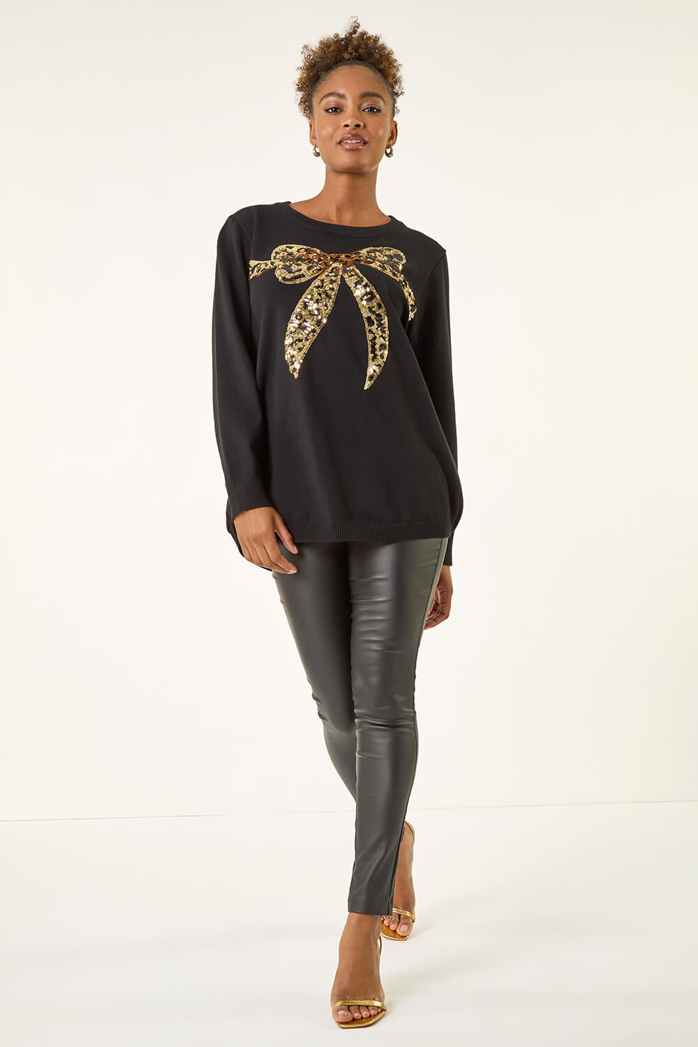 Black Sequin Animal Bow Knit Jumper, Image 3 of 5