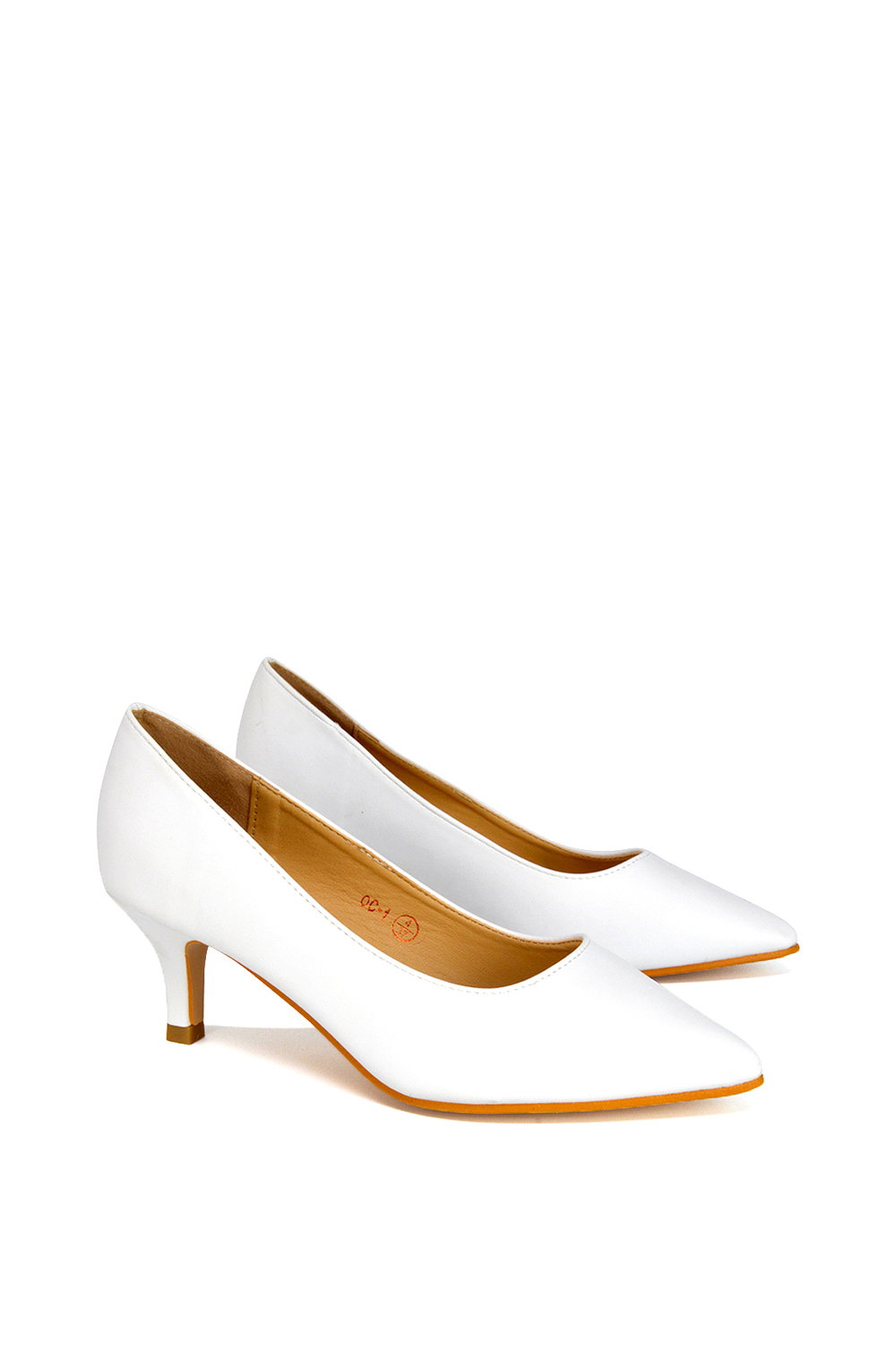 White XY LONDON White 'Gwyneth' Pointed Toe Mid Stiletto Kitten Heel Court Shoes, Image 3 of 4