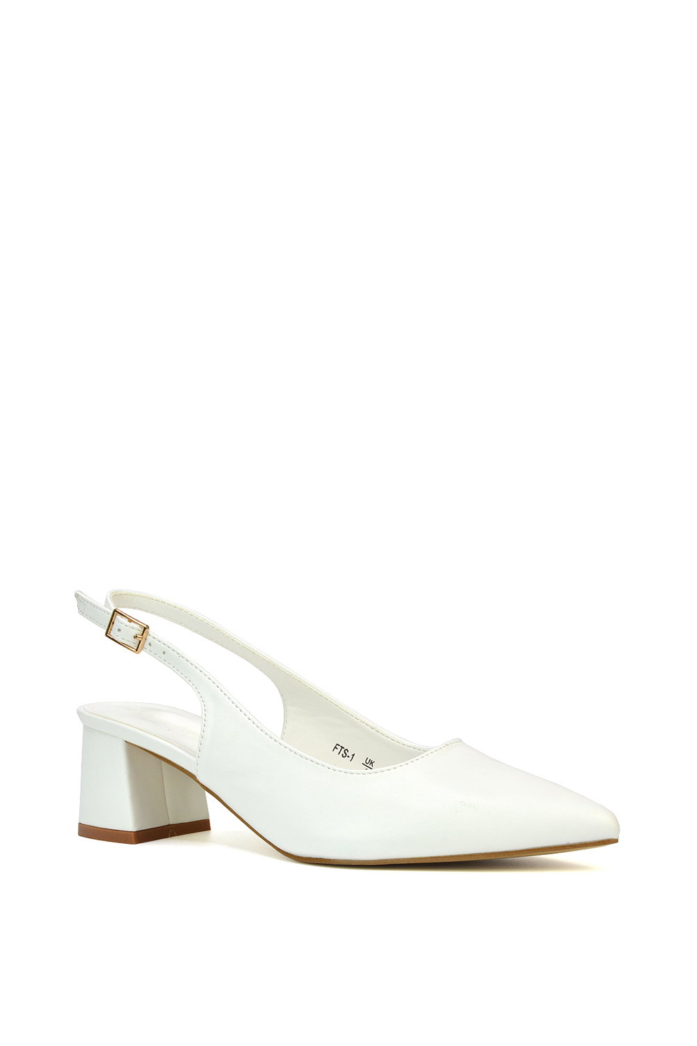White 'Devon' Court Shoe Block Heels With Slingback, Image 2 of 6