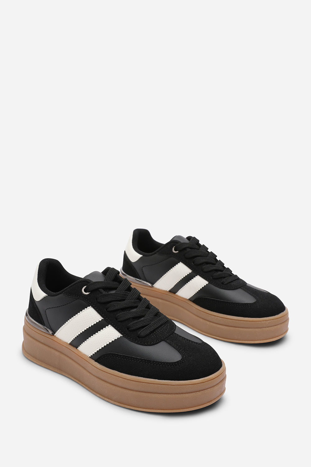 Black 'Brisa' Platform Lace Up Trainers with Side Stripes, Image 4 of 8