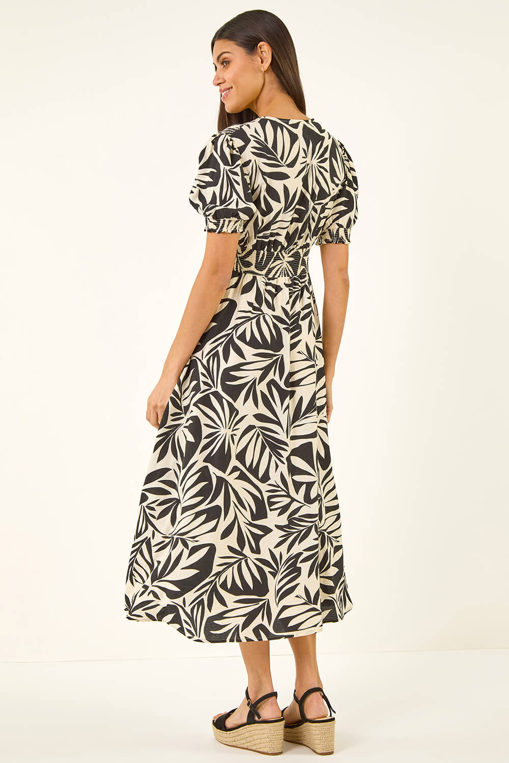 Black Abstract Print Button Midi Dress, Image 4 of 5