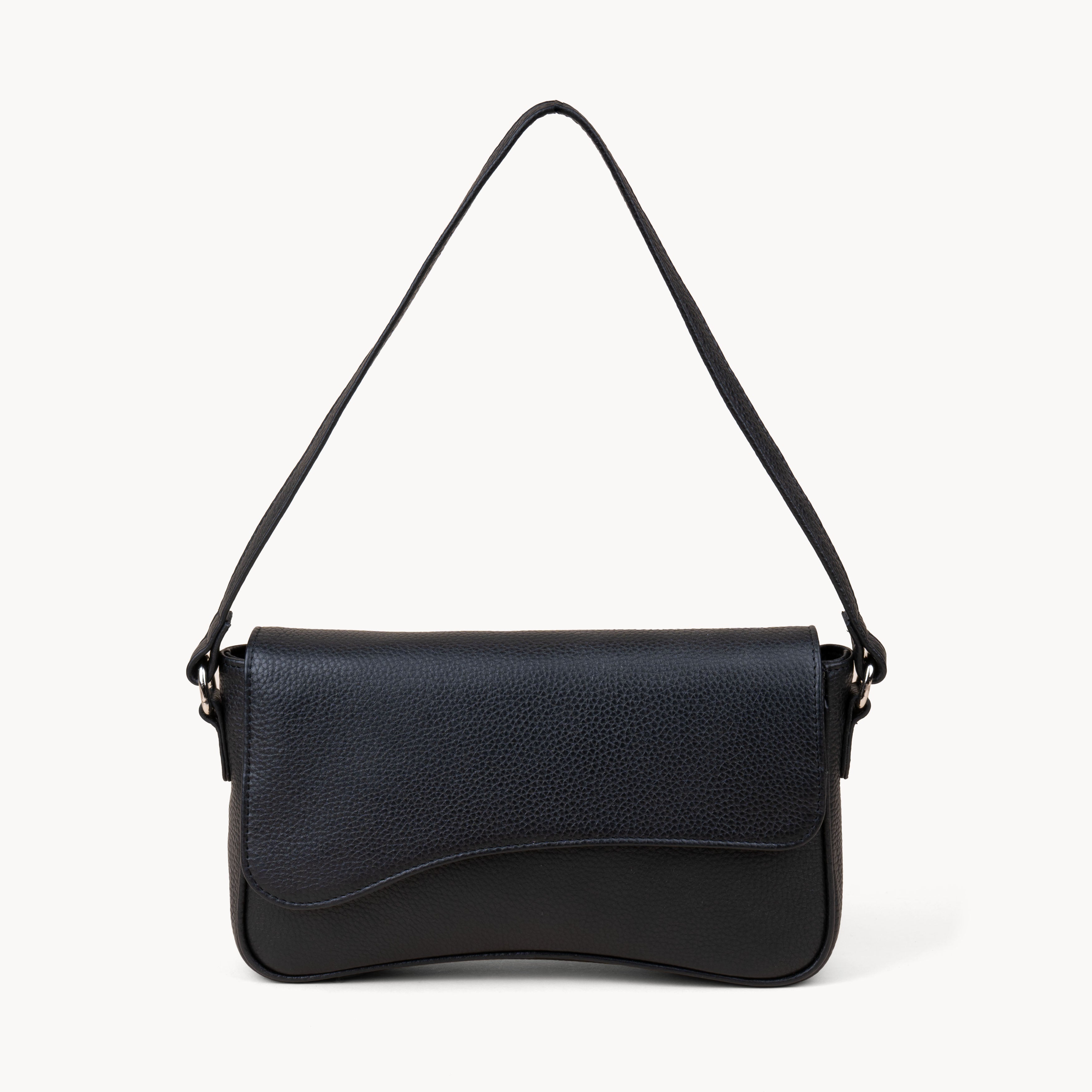 Black Assots London Black 'BEVERLY' Pebble Grain Real Leather Shoulder Bag, Image 1 of 4
