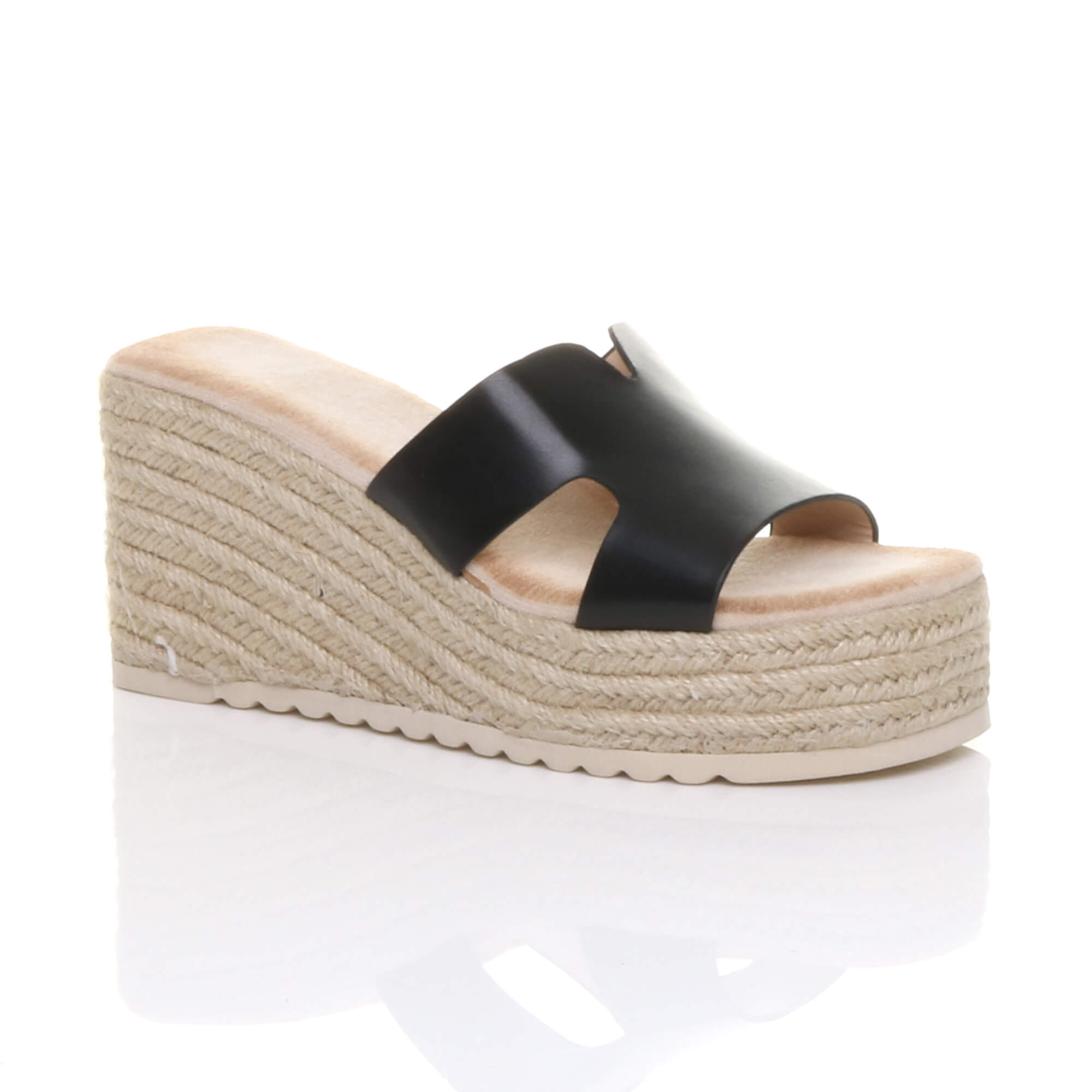 Black AJVANI Black High Wedge Platform Mule Sandals Espadrilles, Image 1 of 4