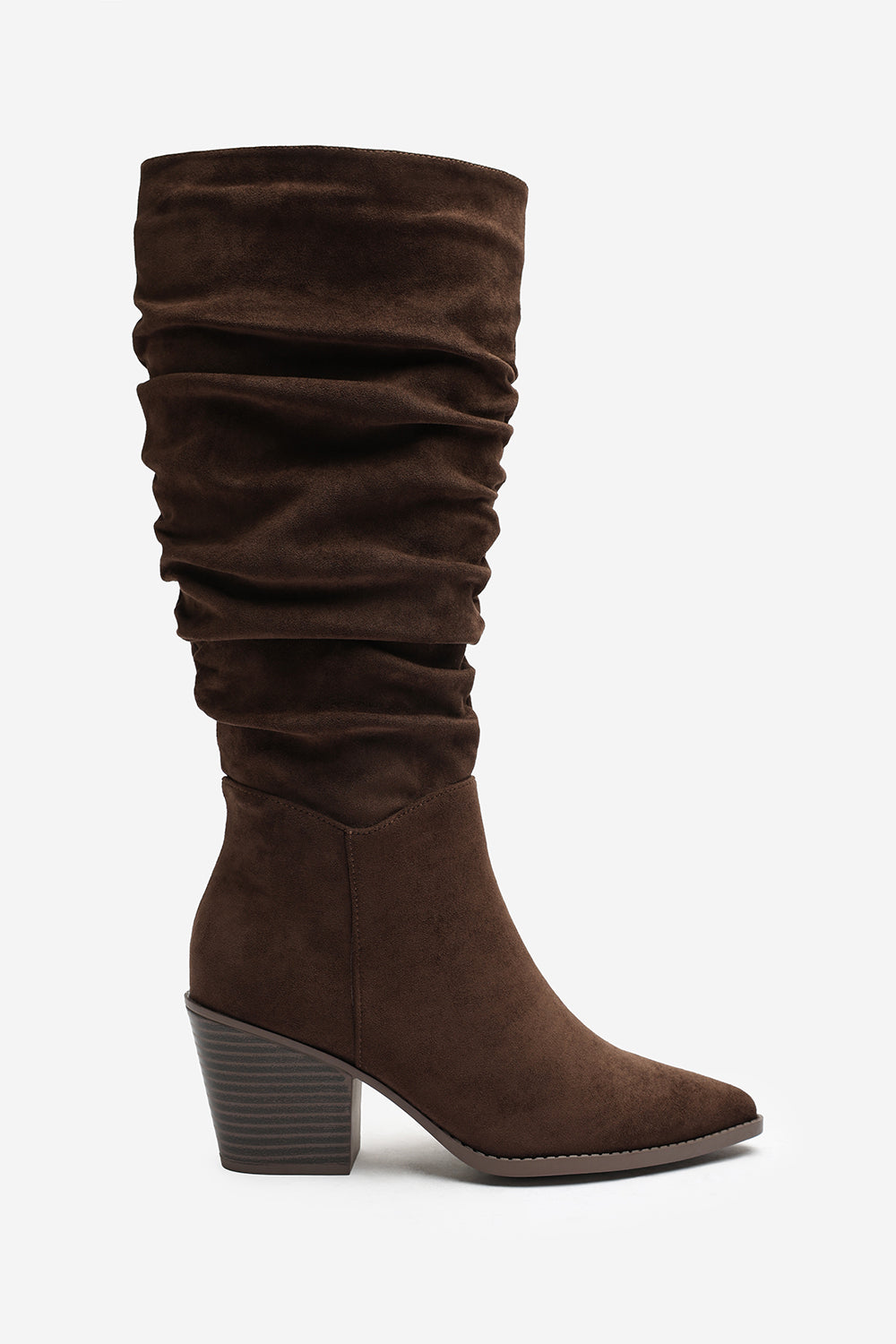 Dark Brown Drelia Ruched Western Knee High Boot, Image 1 of 4