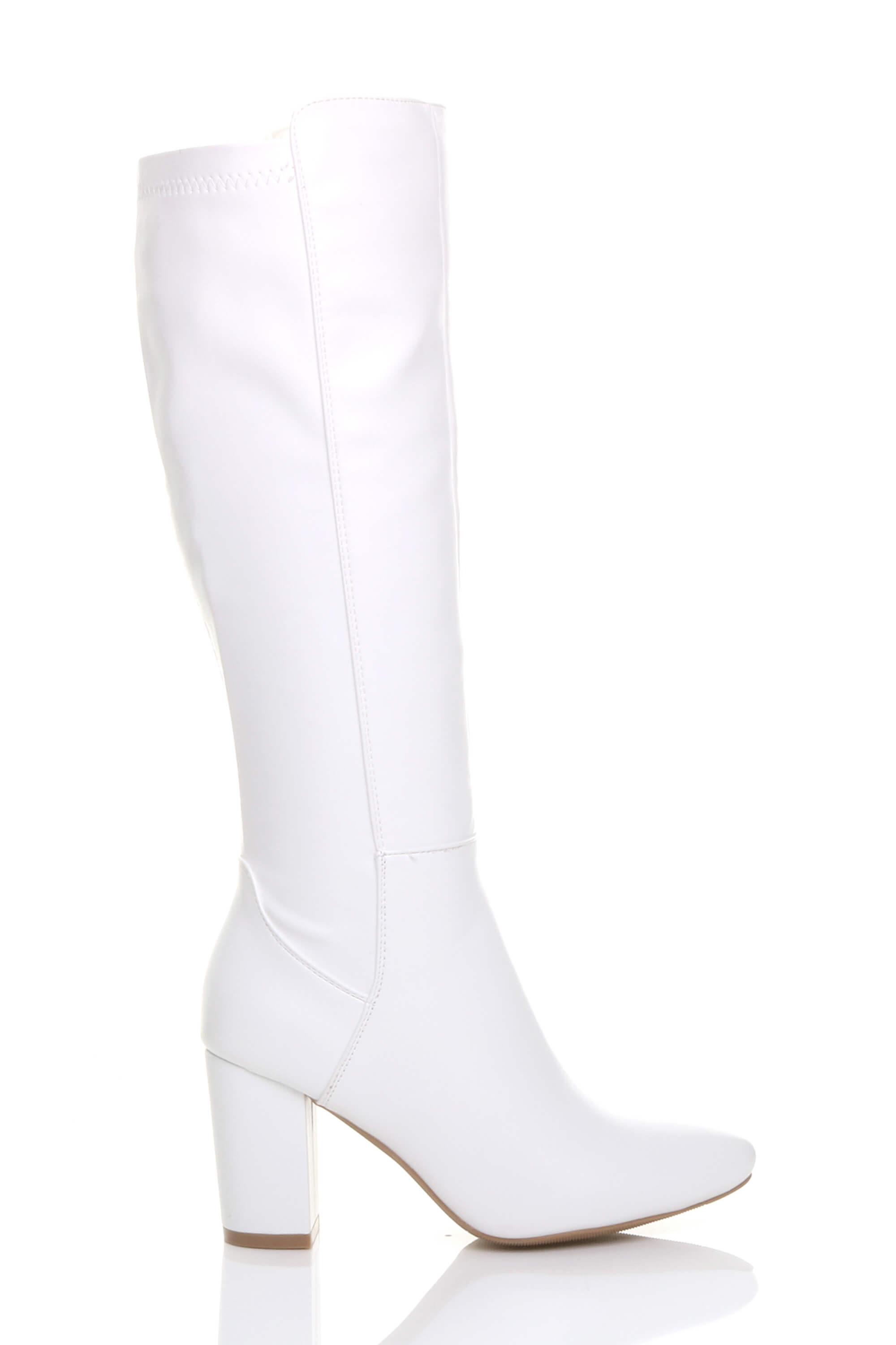 Black High Block Heel Stretchy Calf Boots