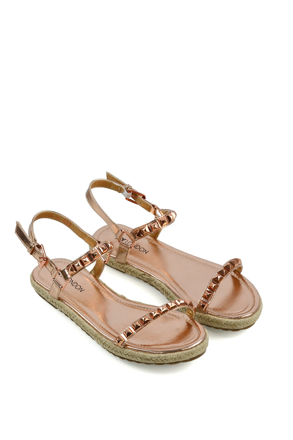 Gold XY LONDON Gold Studded Flat Espadrille Sandals with Slingback, Image 3 of 3