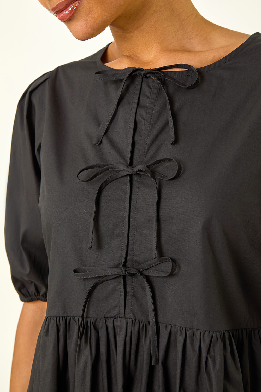 Black Tie Front Smock Dress, Image 6 of 5