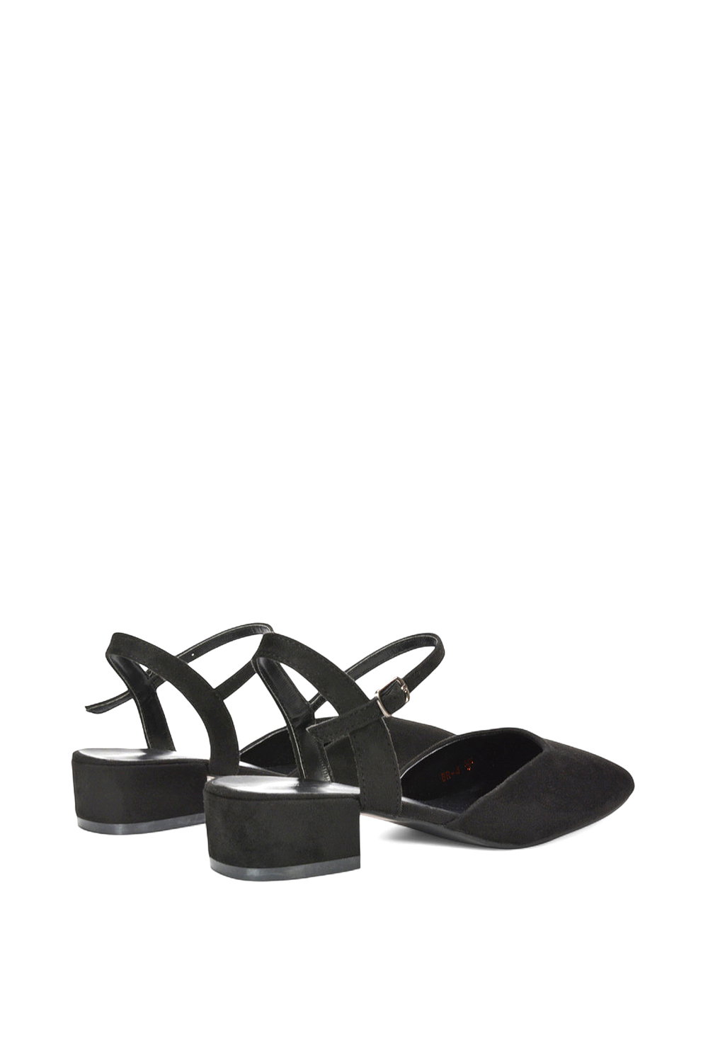 Black XY LONDON Black 'Hilary' Low Block Heel Court Shoes With Ankle Strap, Image 4 of 5