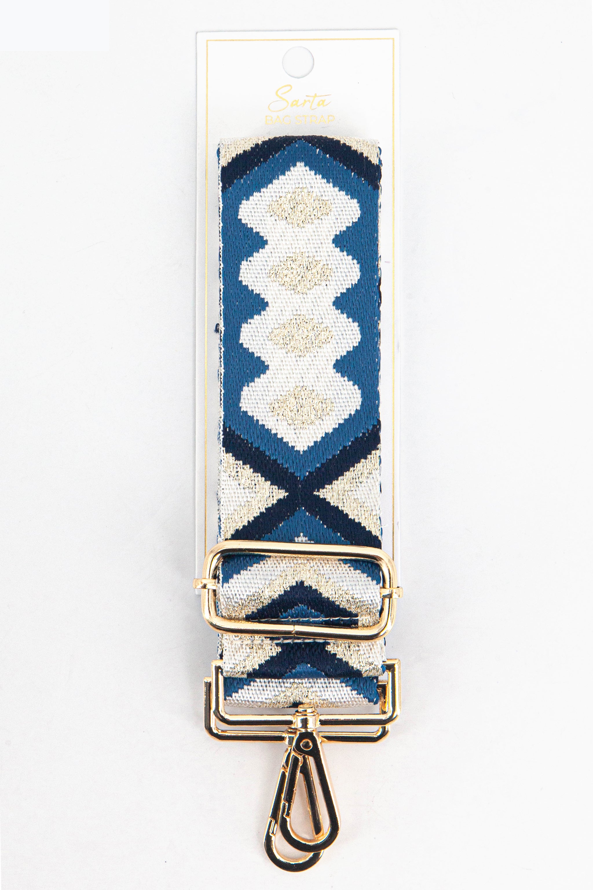 Blue Sarta Blue Metallic Aztec Woven Bag Strap, Image 4 of 4
