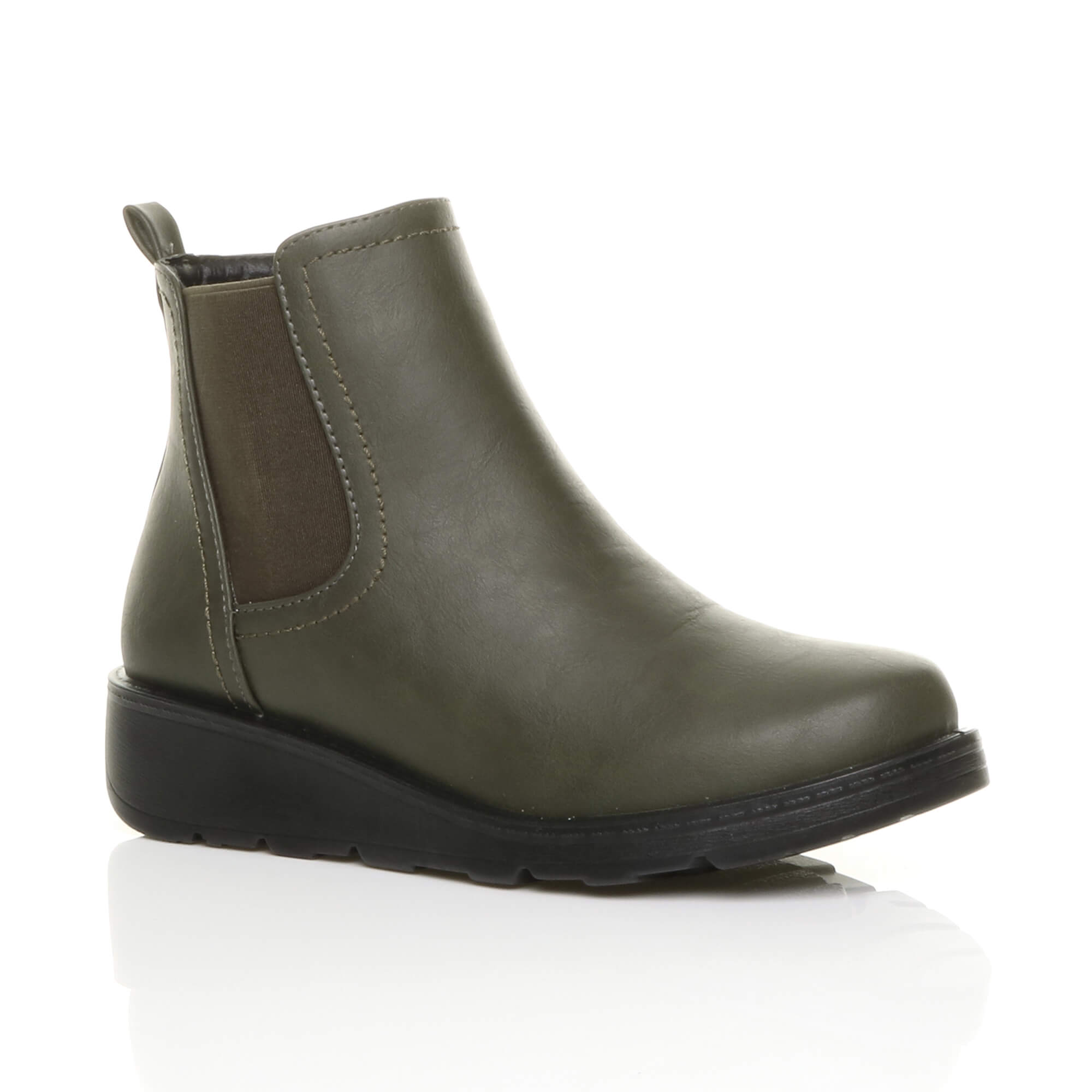 Black Low Wedge Comfort Ankle Chelsea Boots