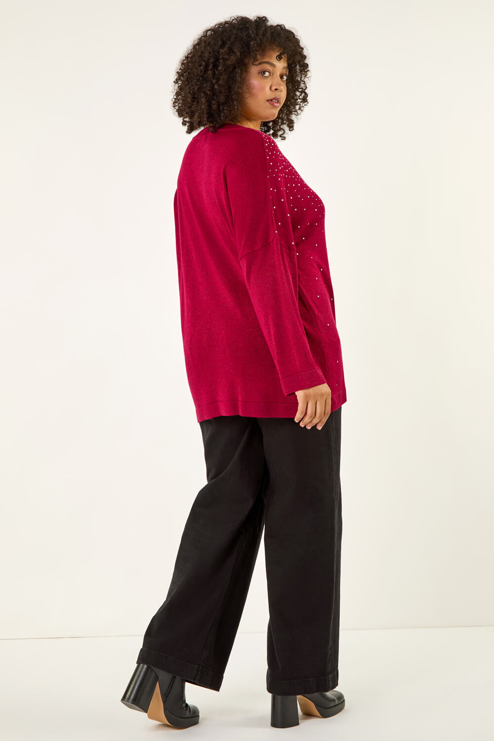 Red Curve Sparkly Knit Top, Image 4 of 5