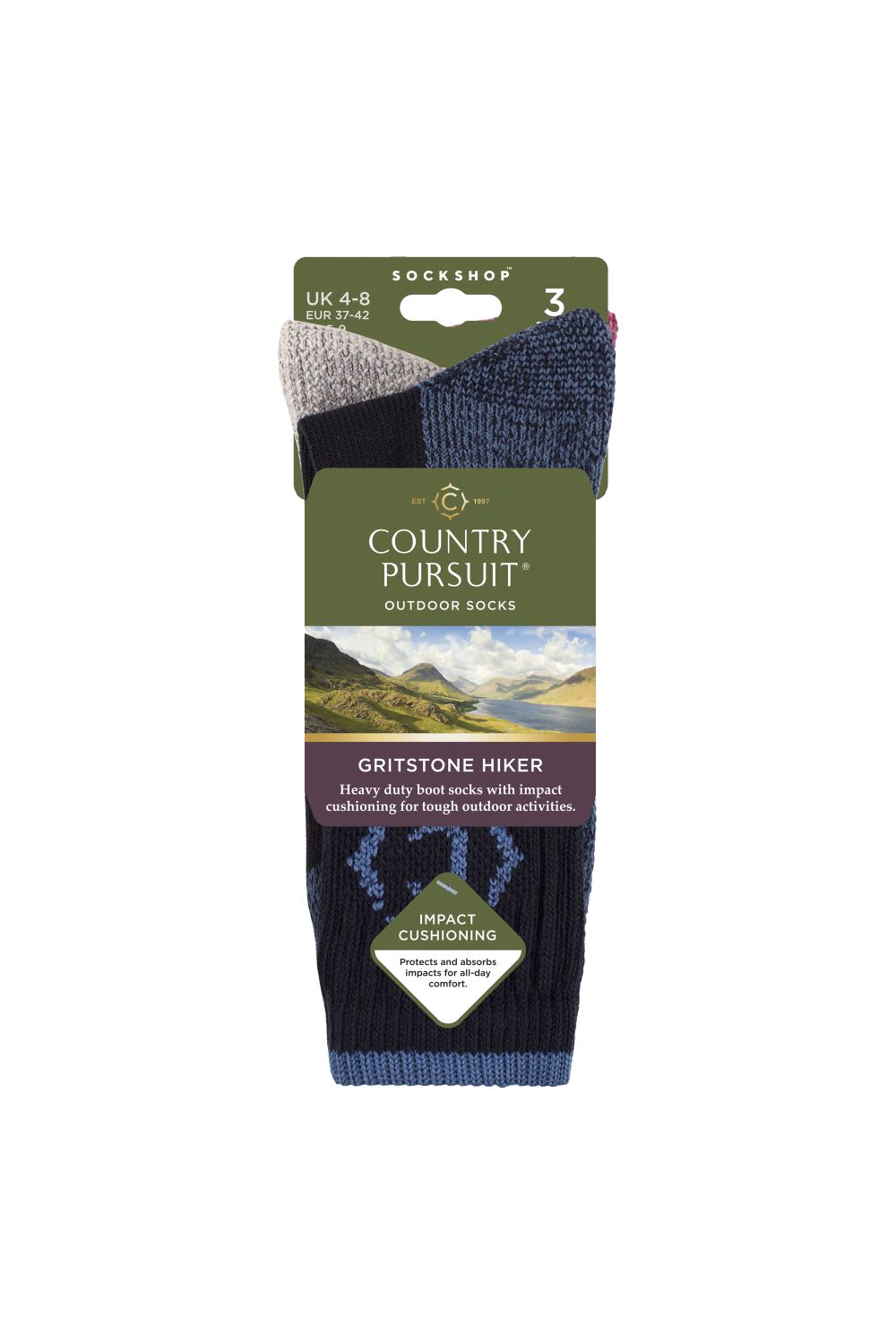 Multi 3 Pairs Heavy Duty Cushioned Hiking Socks, Image 2 of 3