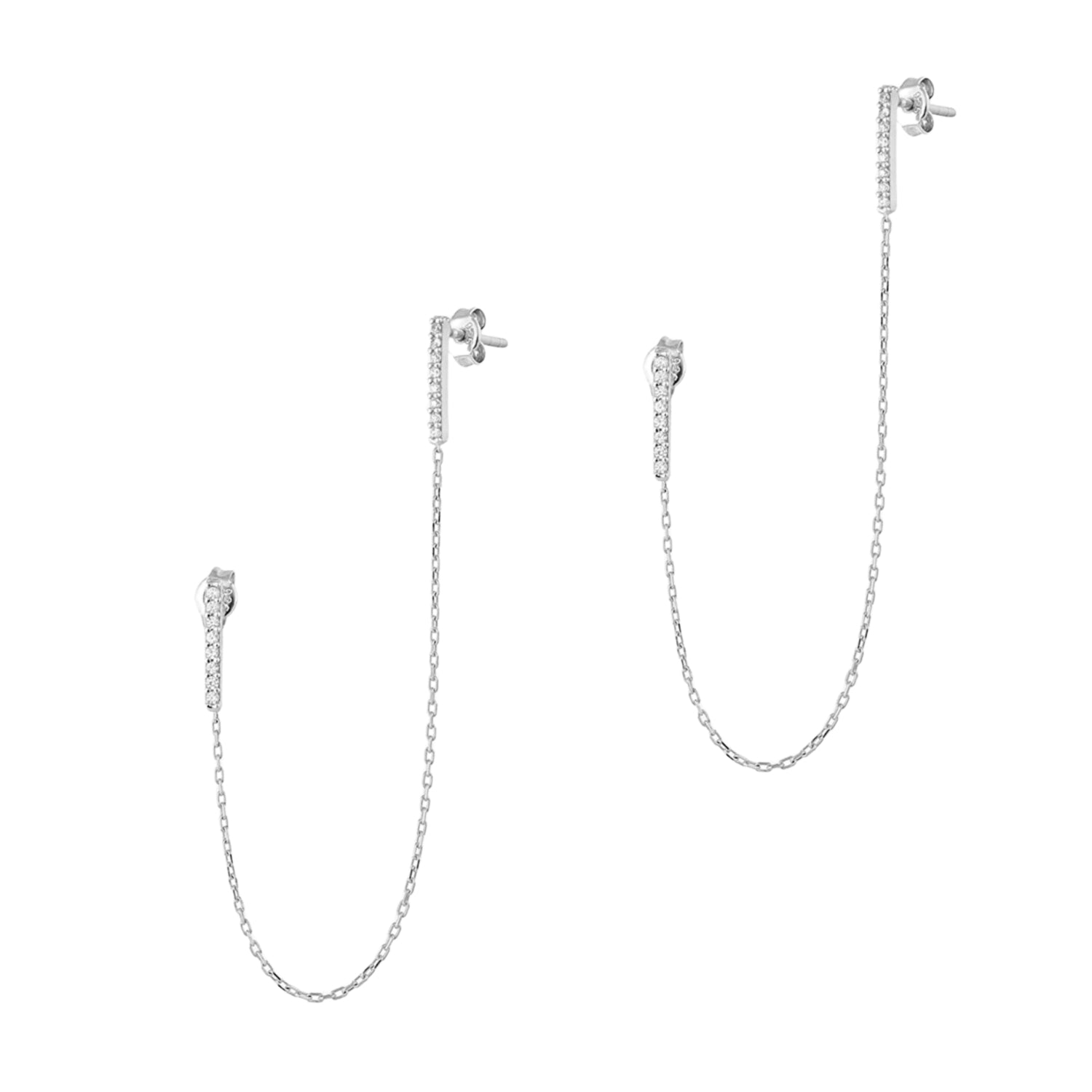 Silver Chained Bar Chain Earring Sterling Silver - Pair, Image 1 of 1