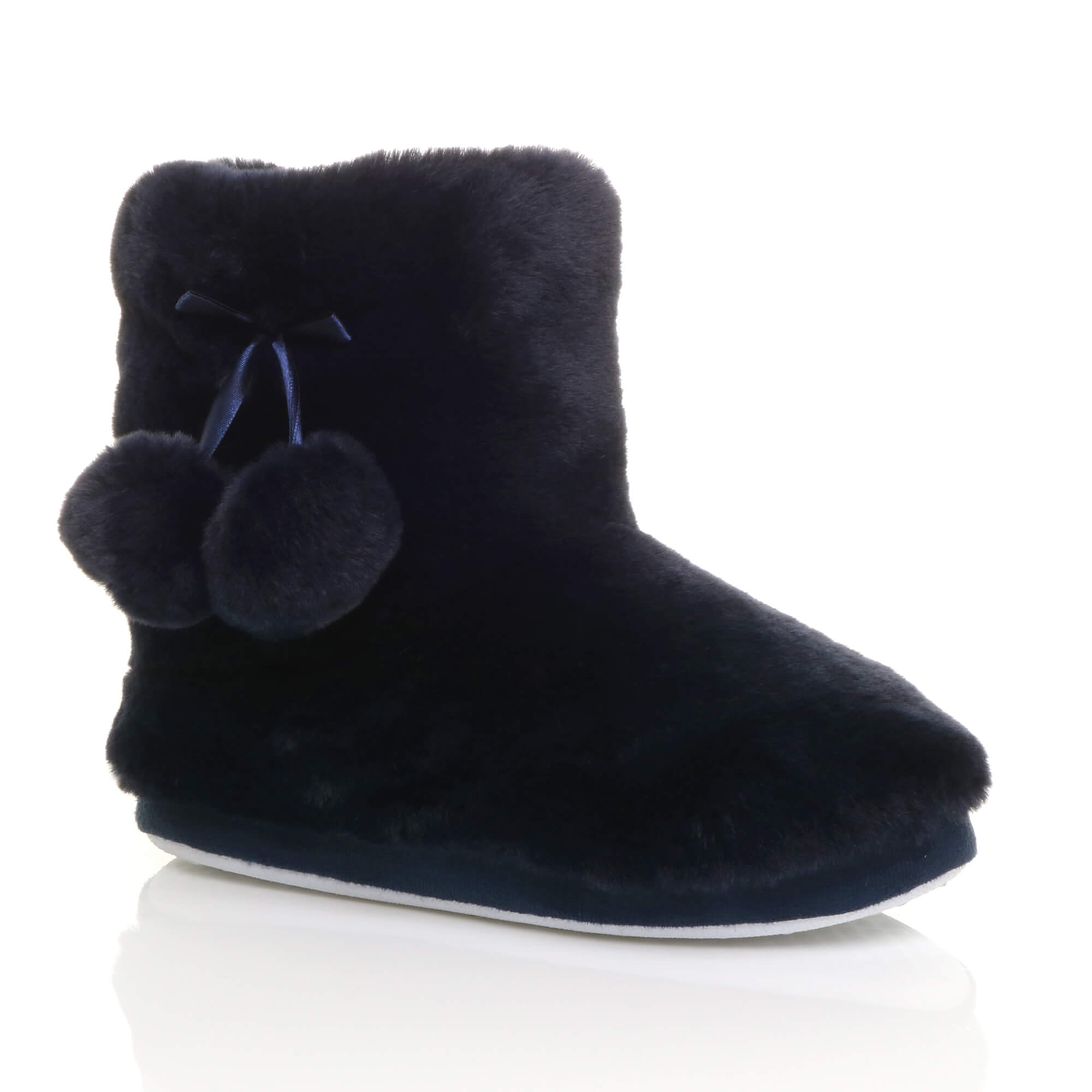Navy Blue AJVANI Navy Blue Faux Fur Lined Slip On Memory Foam Mules Slippers, Image 1 of 6