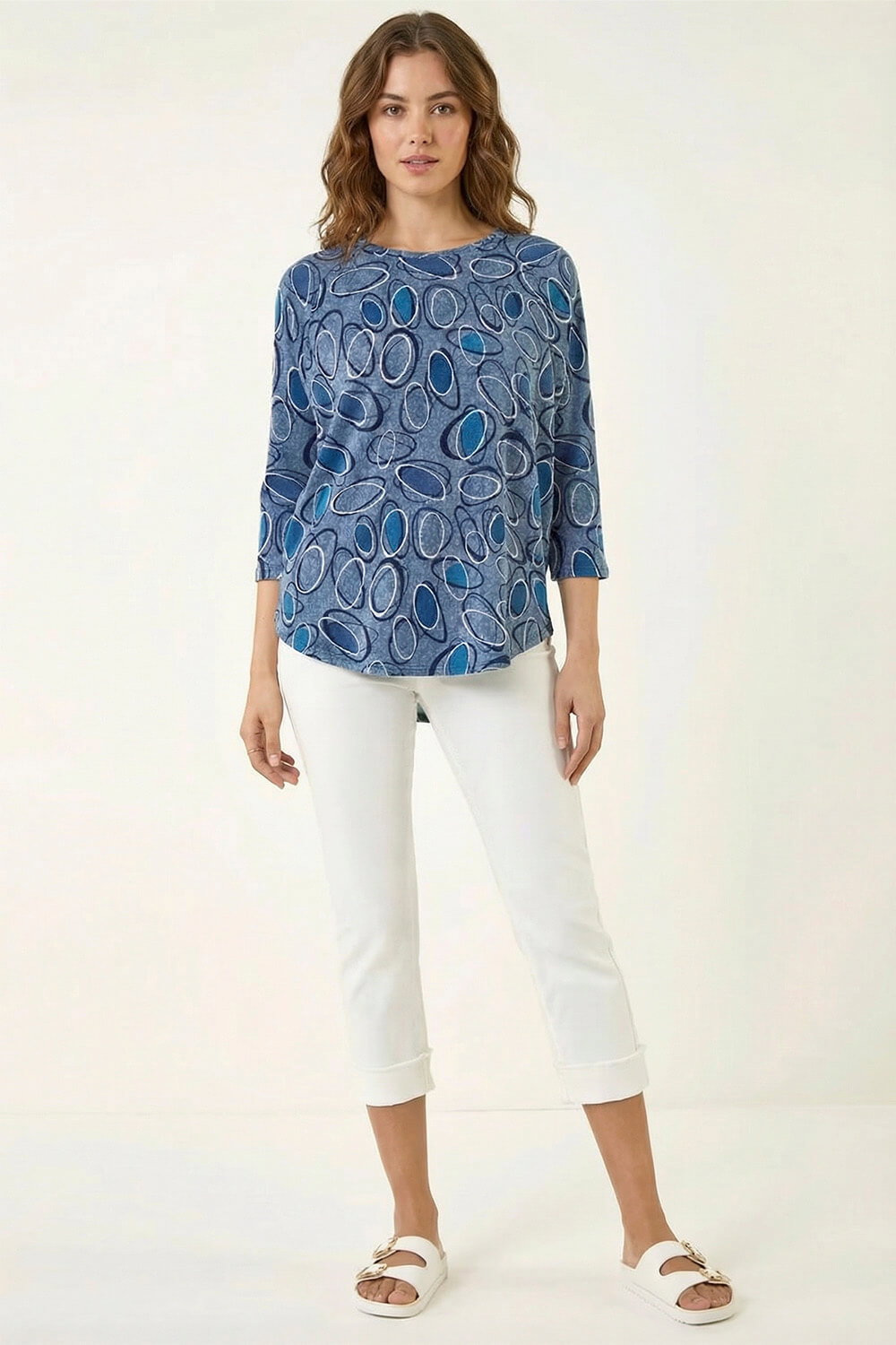 Blue Abstract Printed Raglan Top, Image 4 of 5