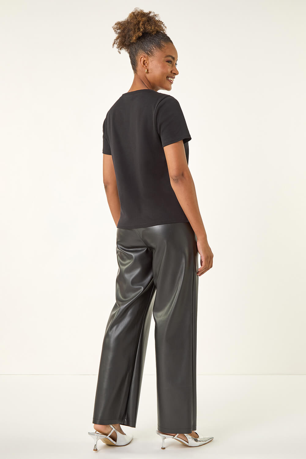 Black Beaded Neck T-Shirt, Image 4 of 5