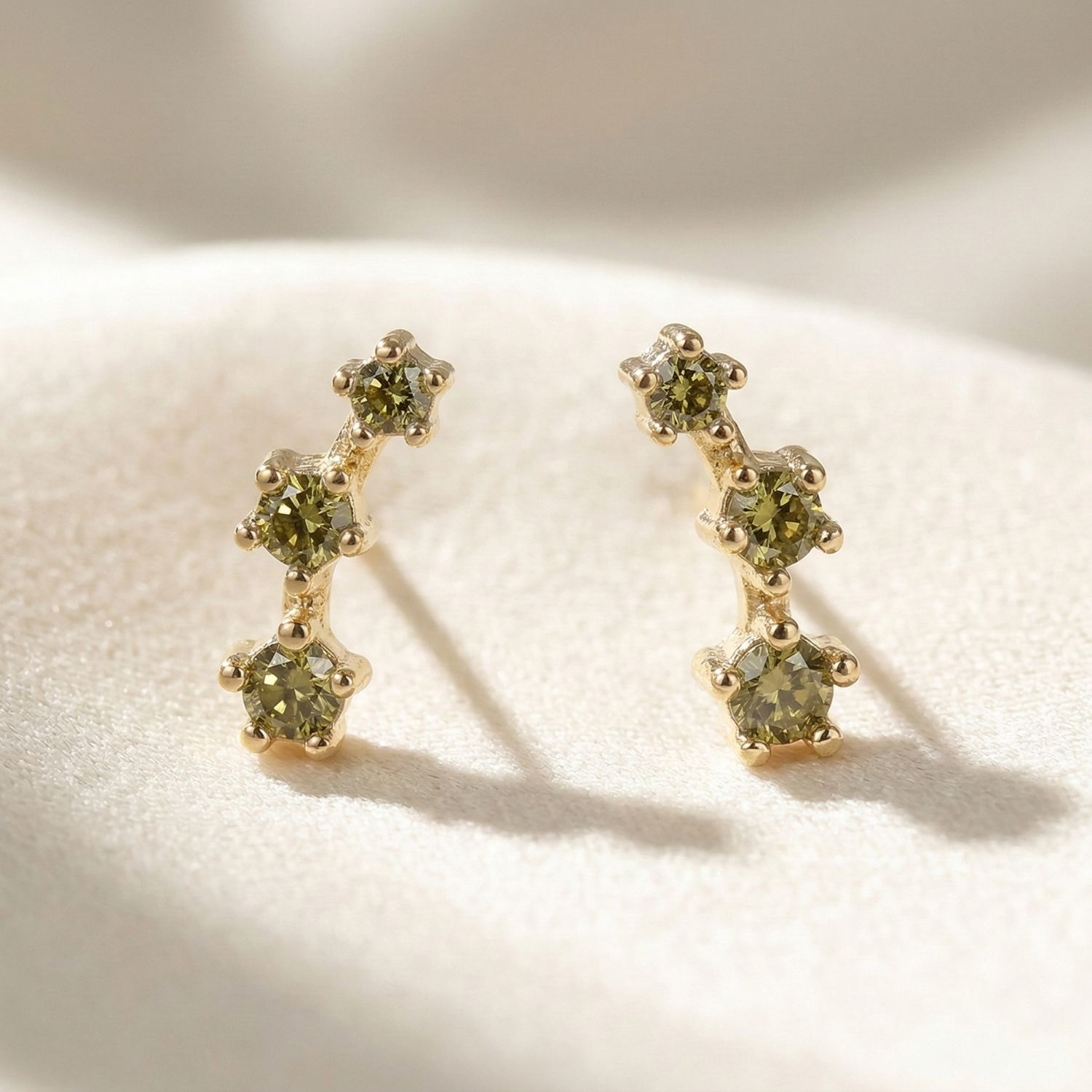 Green Peridot August Birthstone Climber Stud Earrings