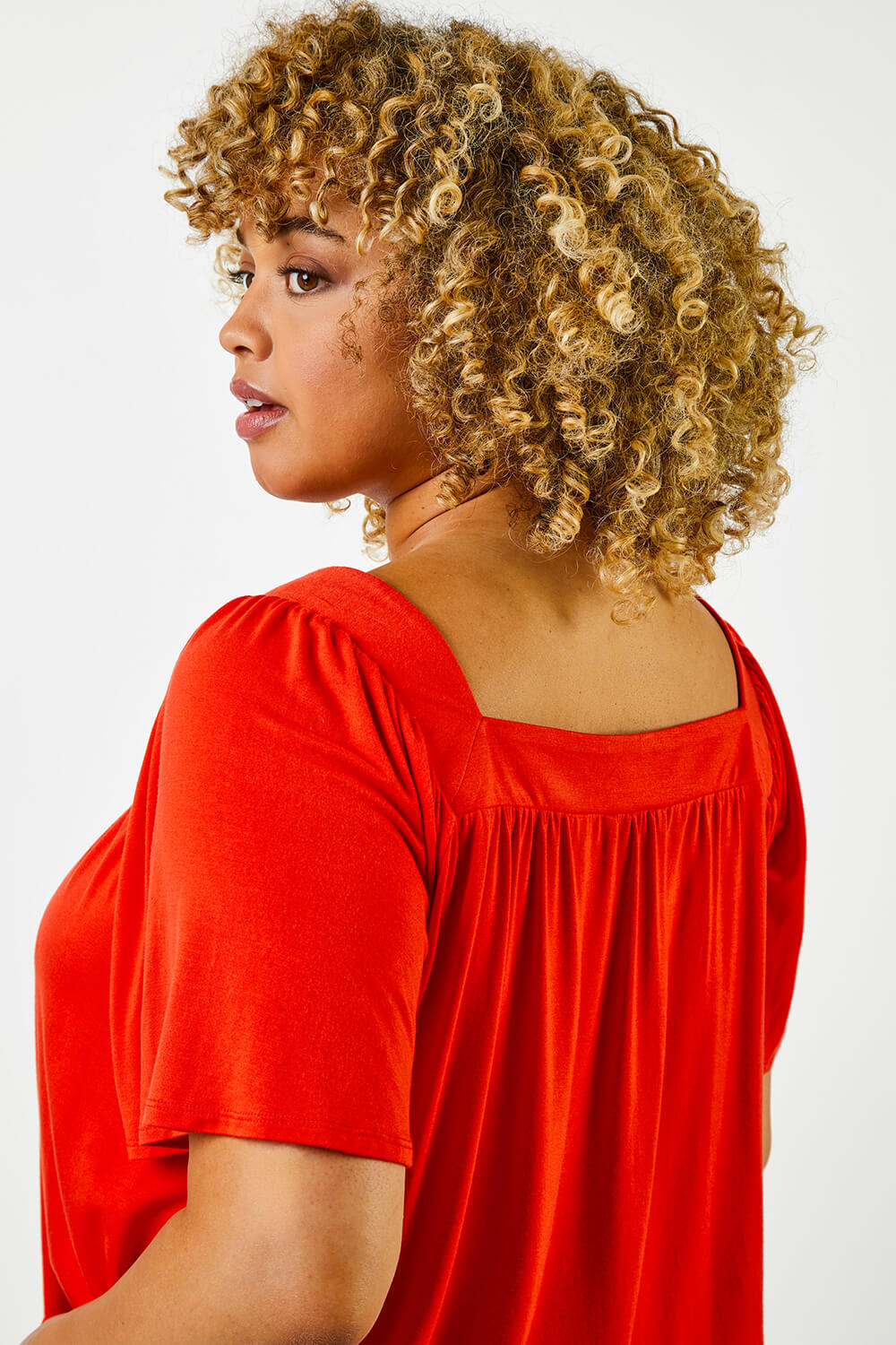 ORANGE Curve Plain Square Neck Top, Image 5 of 5