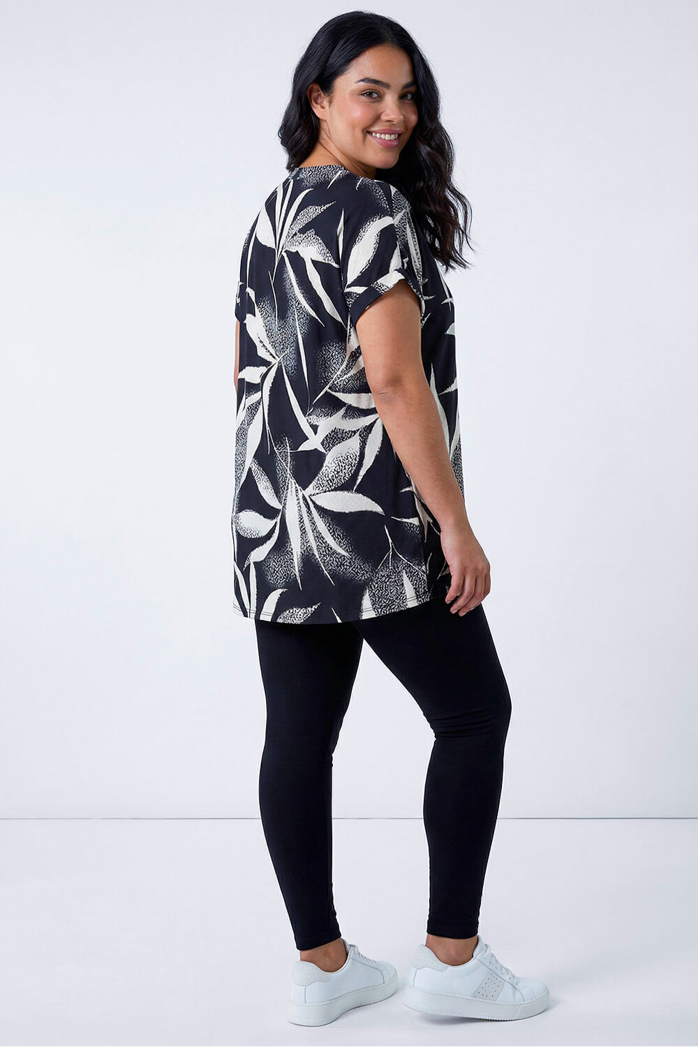 Black Curve Stretch Plain Elastic Waist Leggings, Image 3 of 5