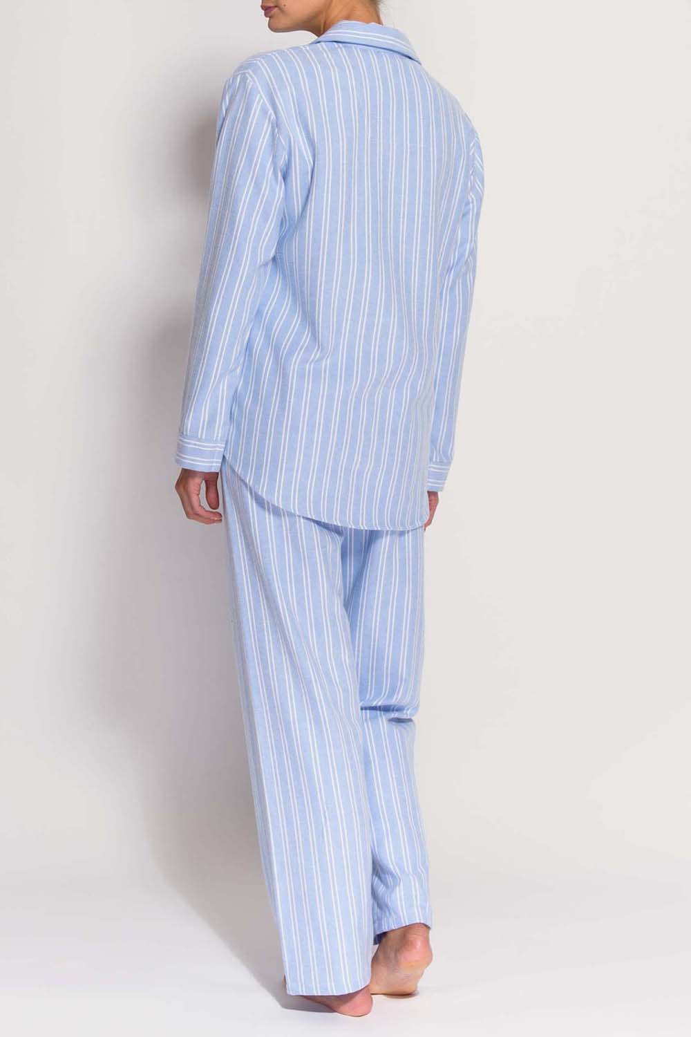 Light Blue "Westwood Blue" Stripe Brushed Cotton Pyjama Set, Image 3 of 4