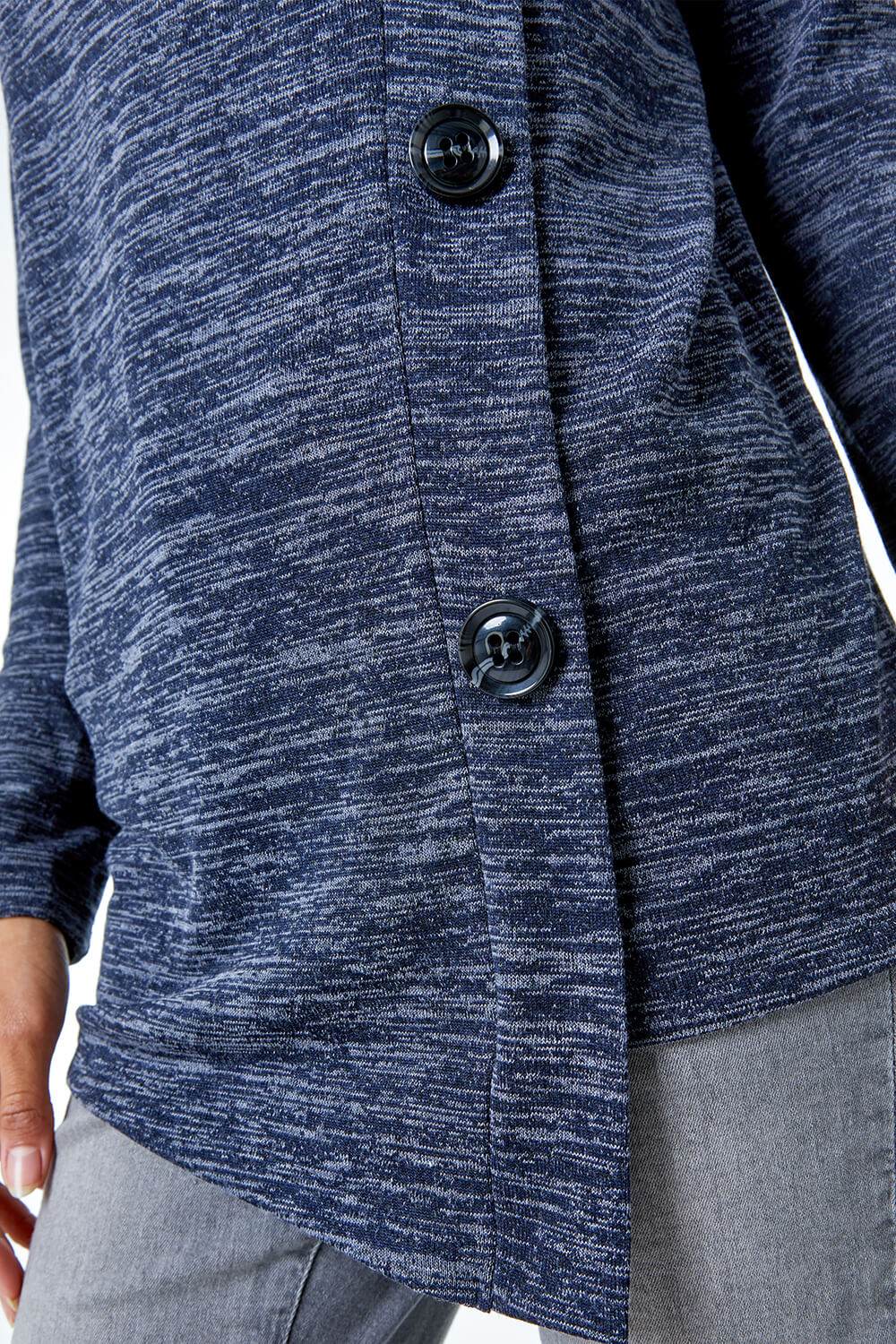 Midnight Blue Roll Neck Button Detail Tunic Top, Image 6 of 5