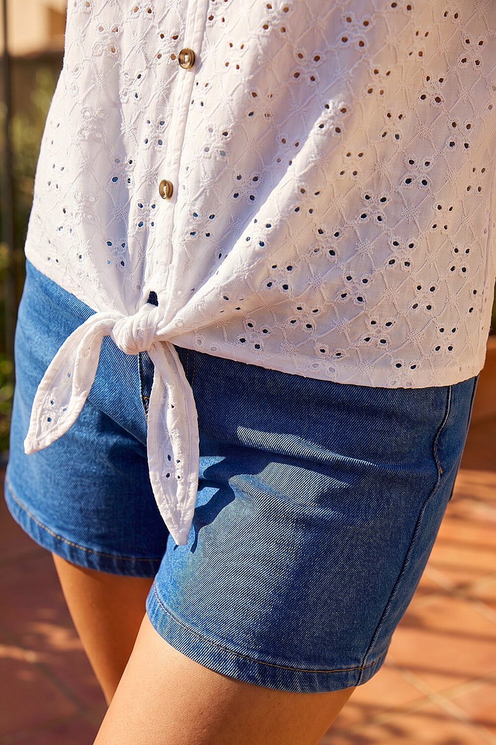 Ivory  Broderie Tie Front Button Top, Image 5 of 4